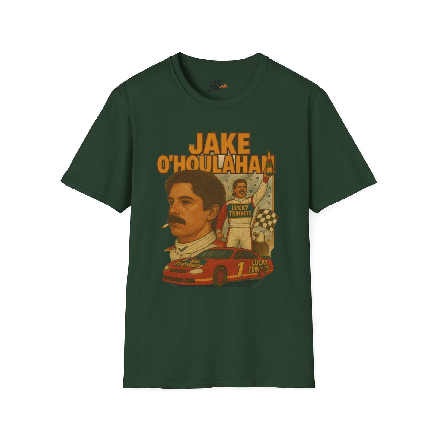 Vintage Style 90s Racing Tee Shirt JAKE OHOULAHAN Lucky Trinkets Fake Track Racers