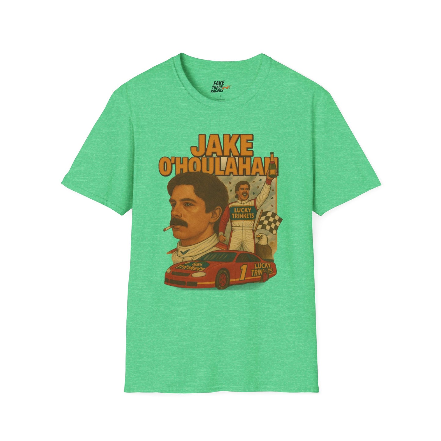 Vintage Style 90s Racing Tee Shirt JAKE OHOULAHAN Lucky Trinkets Fake Track Racers
