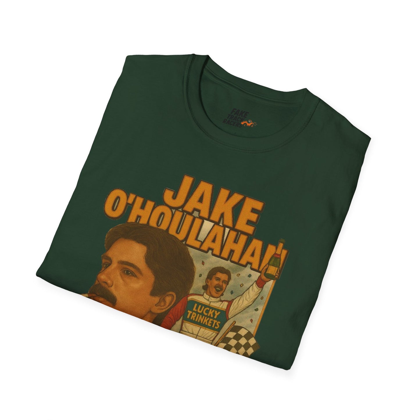 Vintage Style 90s Racing Tee Shirt JAKE OHOULAHAN Lucky Trinkets Fake Track Racers