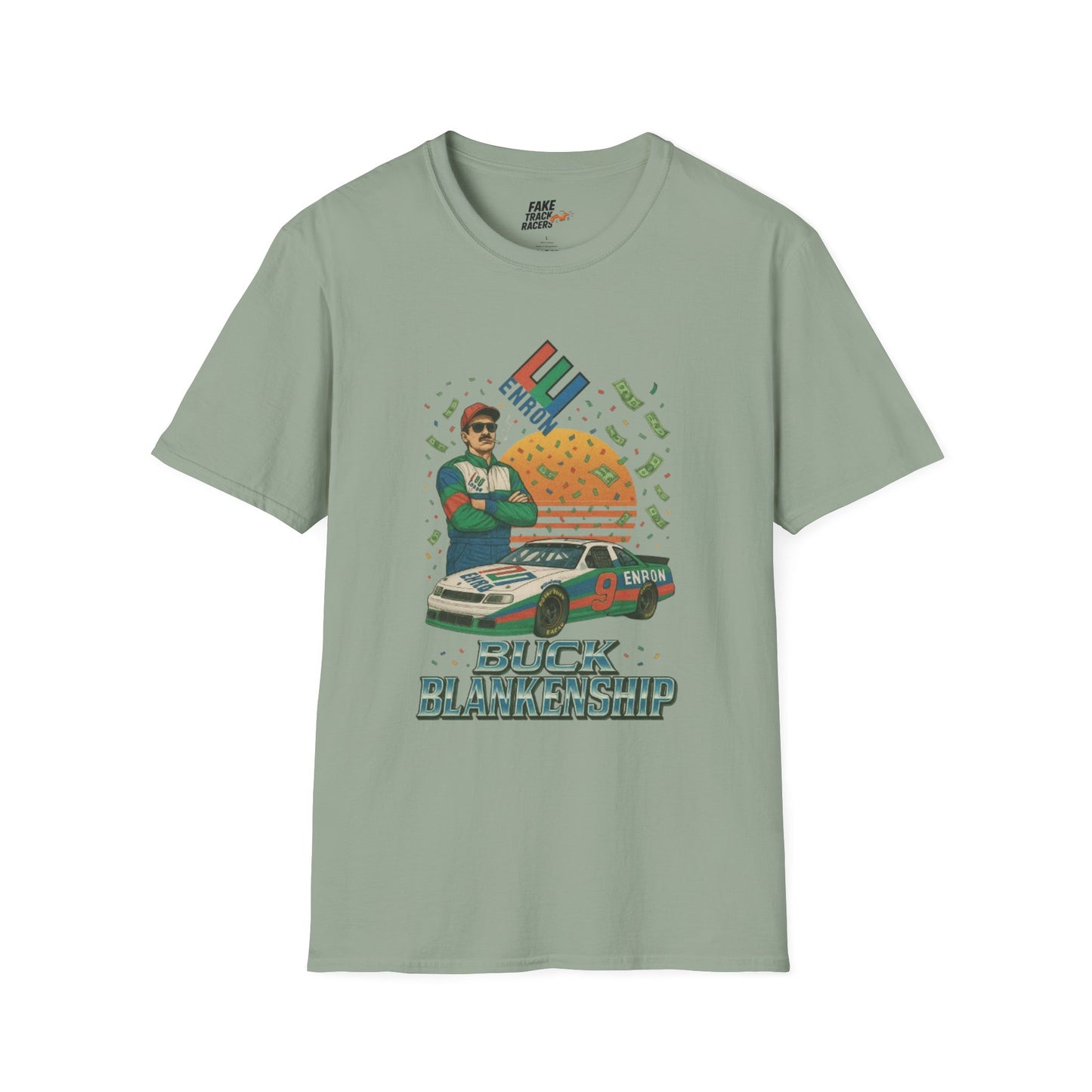 Vintage Style 90s Racing Tee Shirt BUCK BLANKENSHIP Enron Fake Track Racers