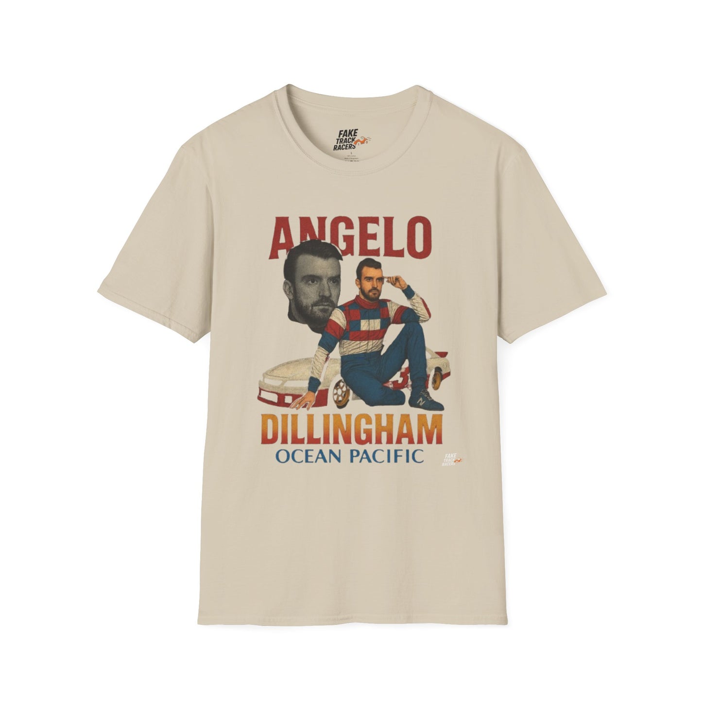 Vintage Style 90s Racing Tee Shirt ANGELO DILLINGHAM Ocean Pacific Fake Track Racers
