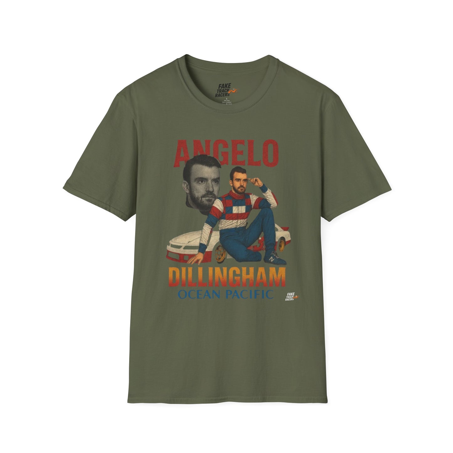 Vintage Style 90s Racing Tee Shirt ANGELO DILLINGHAM Ocean Pacific Fake Track Racers