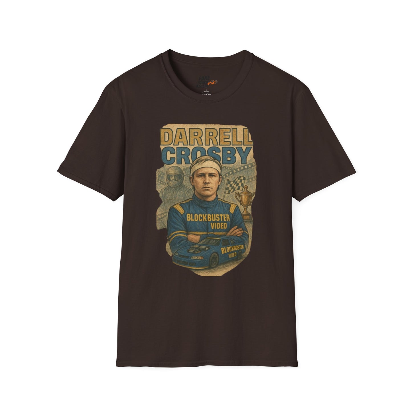 Vintage Style 90s Racing Tee Shirt DARRELL CROSBY Blockbuster Fake Track Racers