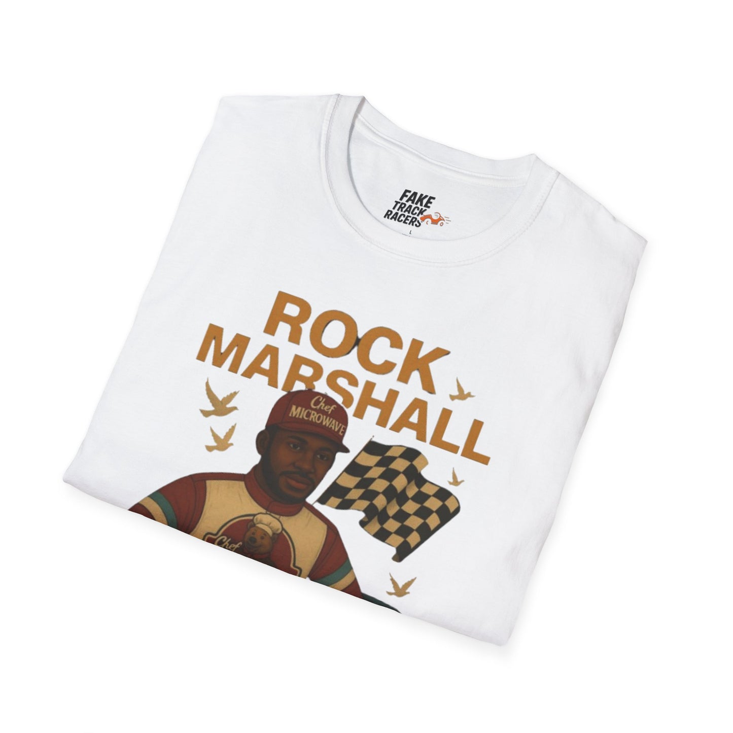 Vintage Style 90s Racing Tee Shirt ROCK MARSHALL Chef Microwave Fake Track Racers