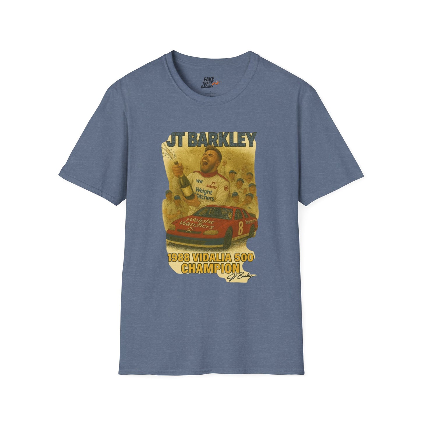 Vintage Style 90s Racing Tee Shirt JT BARKLEY Champion Shirt Fake Track Racers