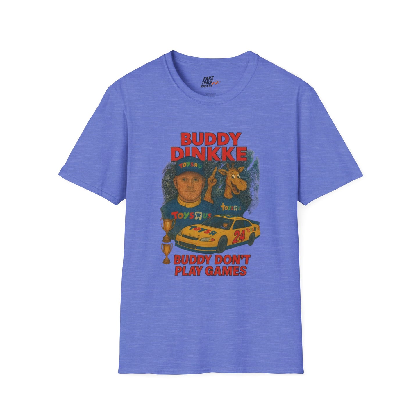 Vintage Style 90s Racing Tee Shirt BUDDY DINKKE Toys R Us Shirt Fake Track Racers