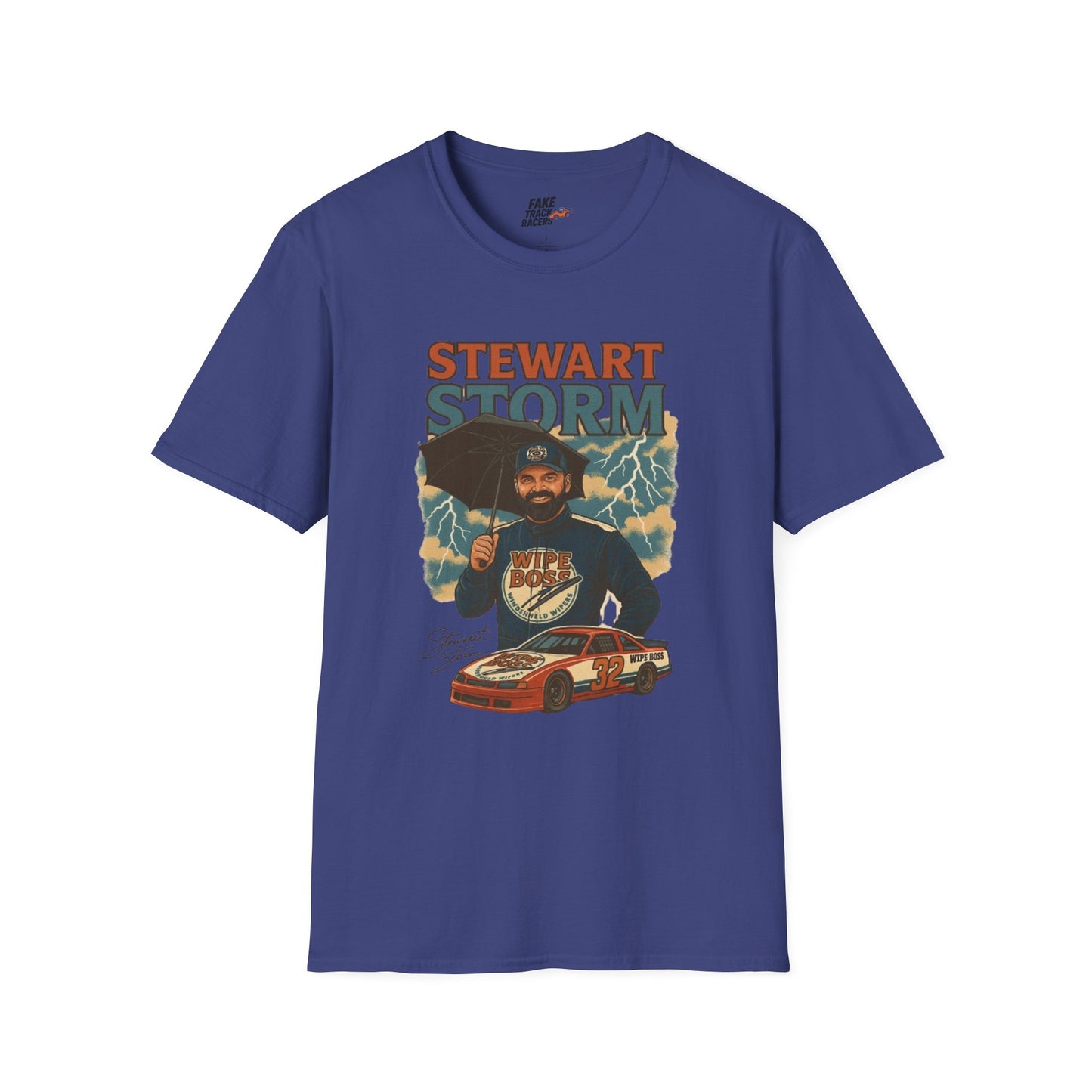 Vintage Style 90s Racing Tee Shirt STEWART STORM Wipe Boss Fake Track Racers
