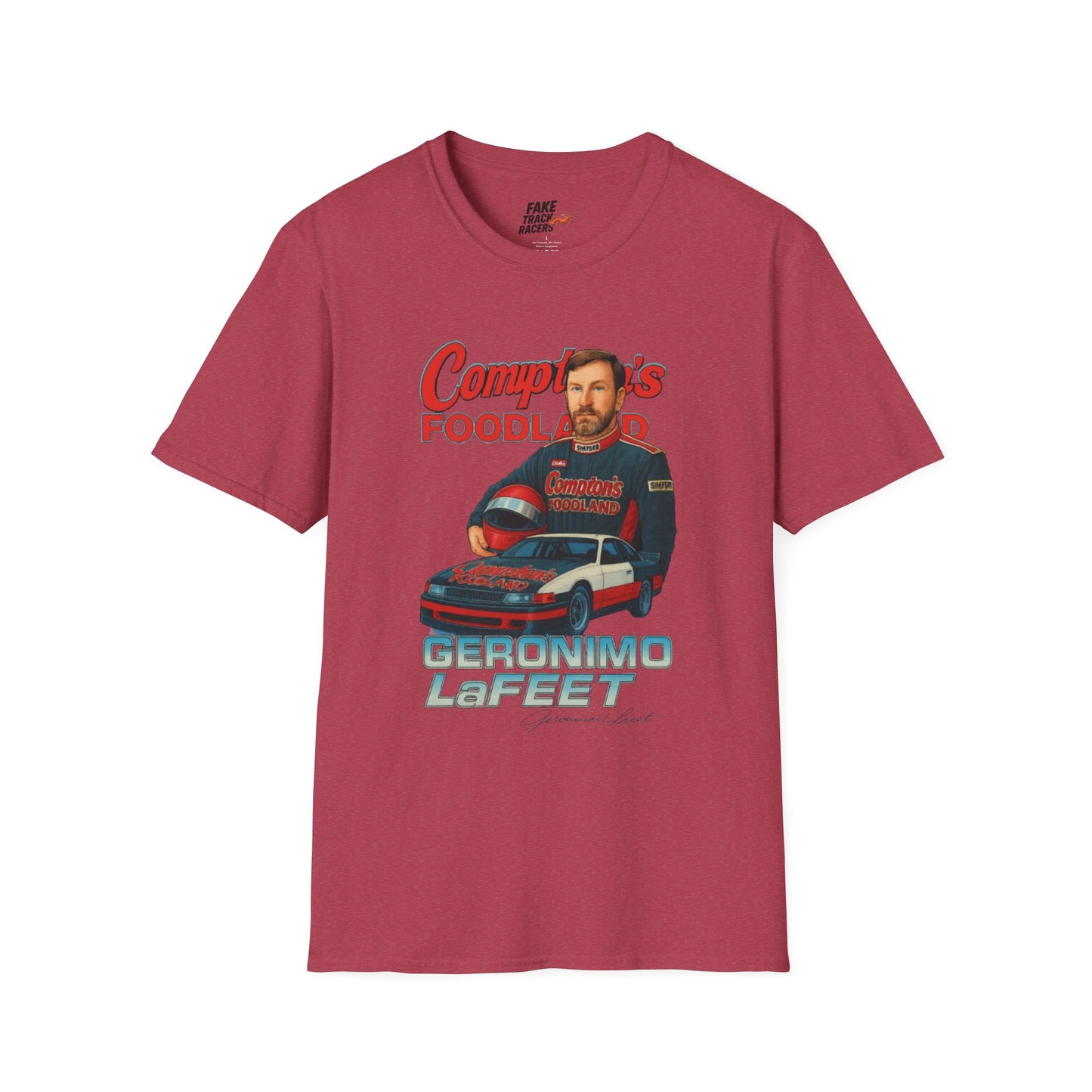 Vintage Style 90s Racing Tee Shirt GERONIMO LaFEET Comptons Fake Track Racers