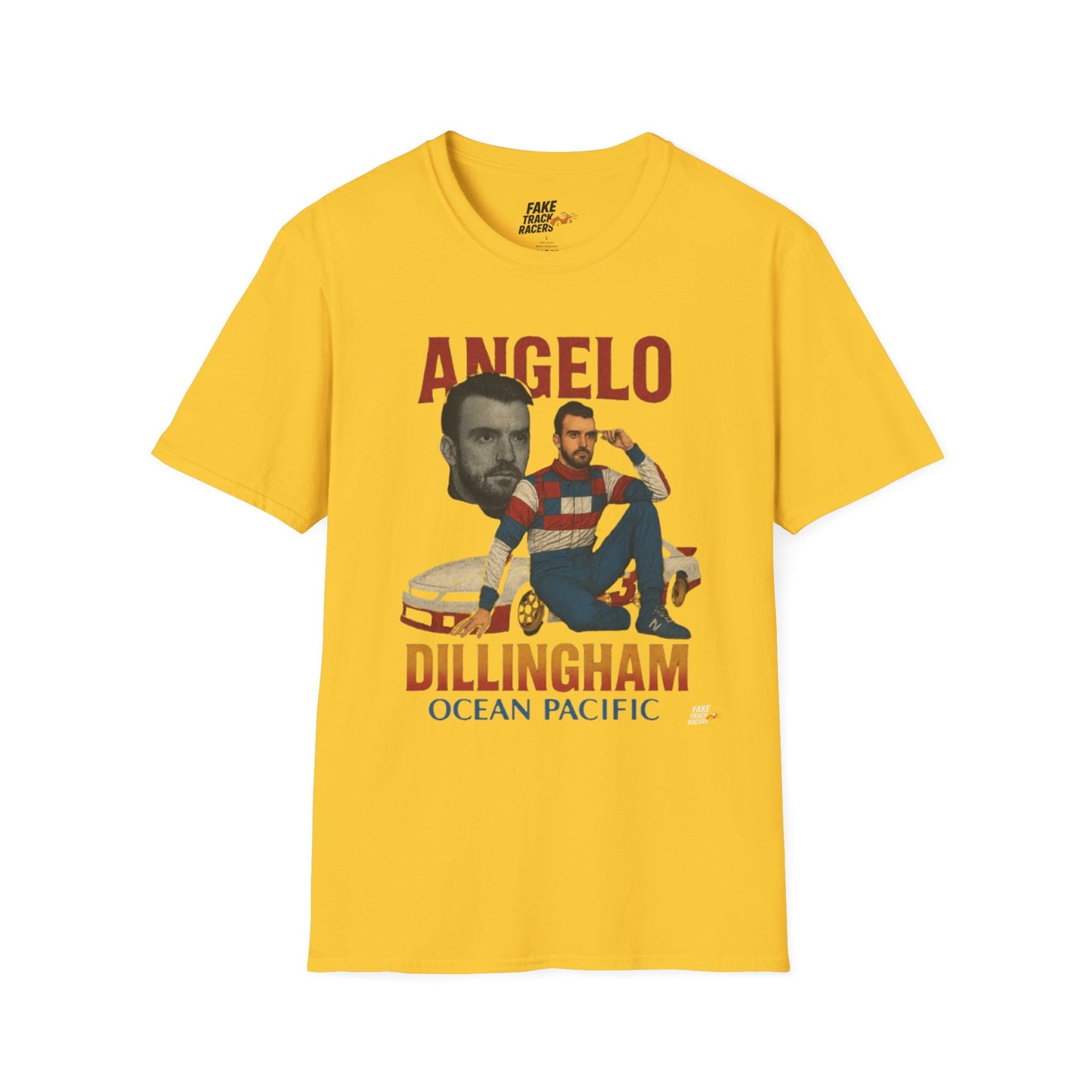 Vintage Style 90s Racing Tee Shirt ANGELO DILLINGHAM Ocean Pacific Fake Track Racers
