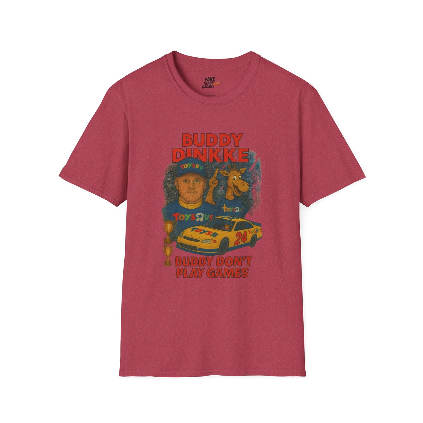 Vintage Style 90s Racing Tee Shirt BUDDY DINKKE Toys R Us Shirt Fake Track Racers