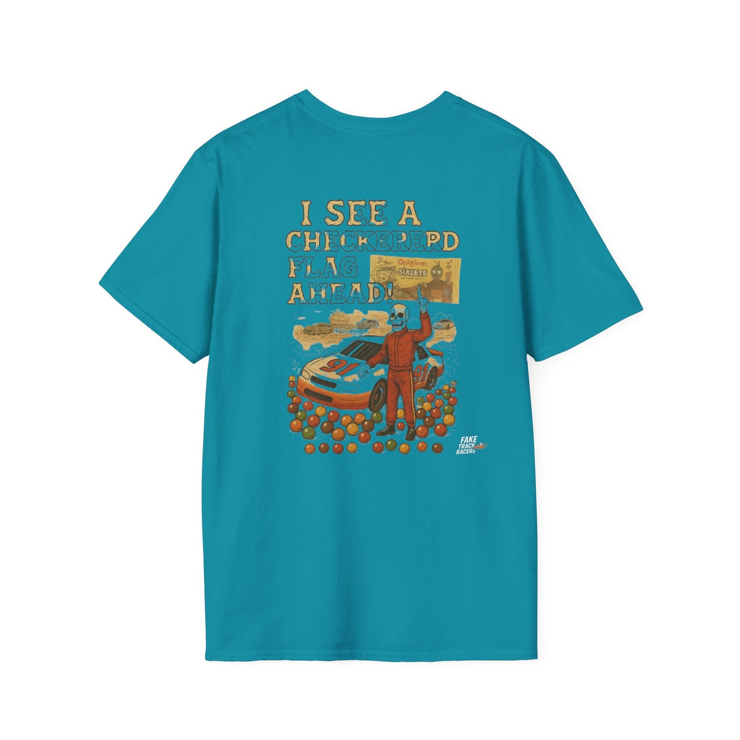 Vintage Style 90s Racing Tee JED NEWMAN Pirate Fake Track Racers