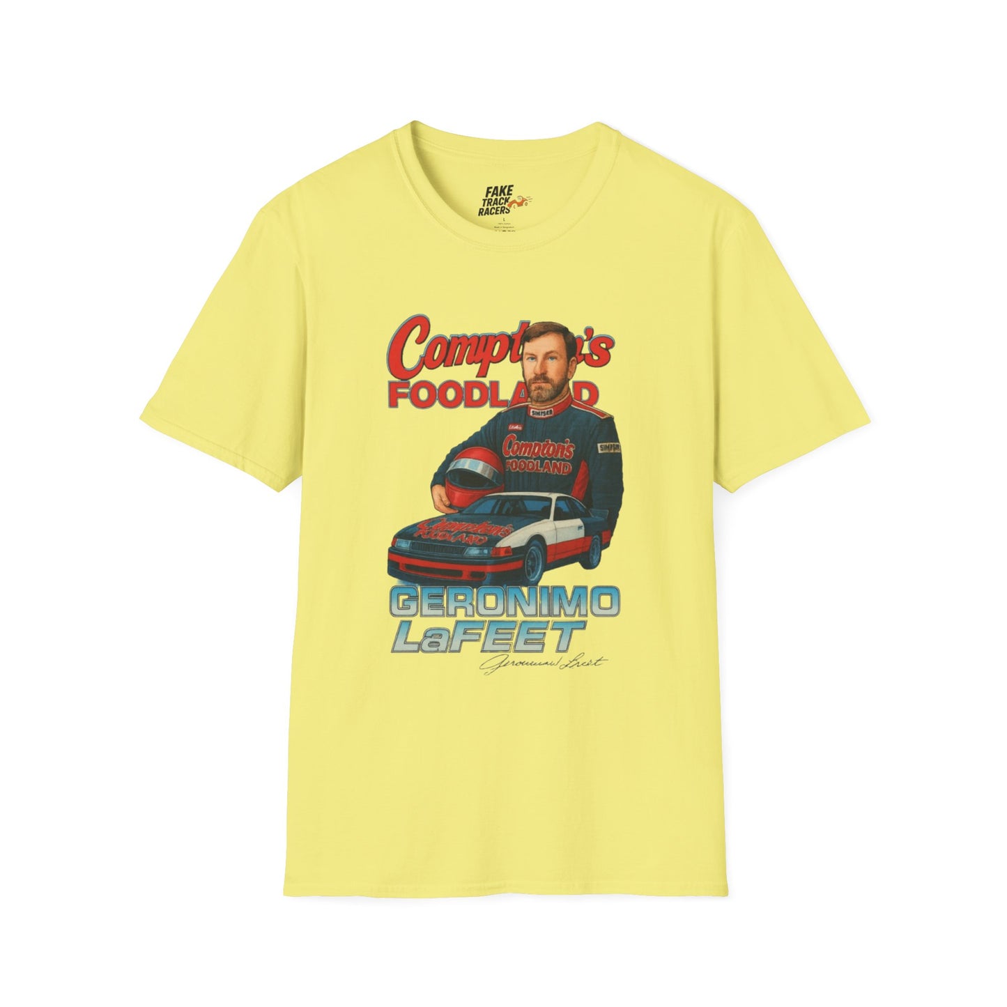 Vintage Style 90s Racing Tee Shirt GERONIMO LaFEET Comptons Fake Track Racers