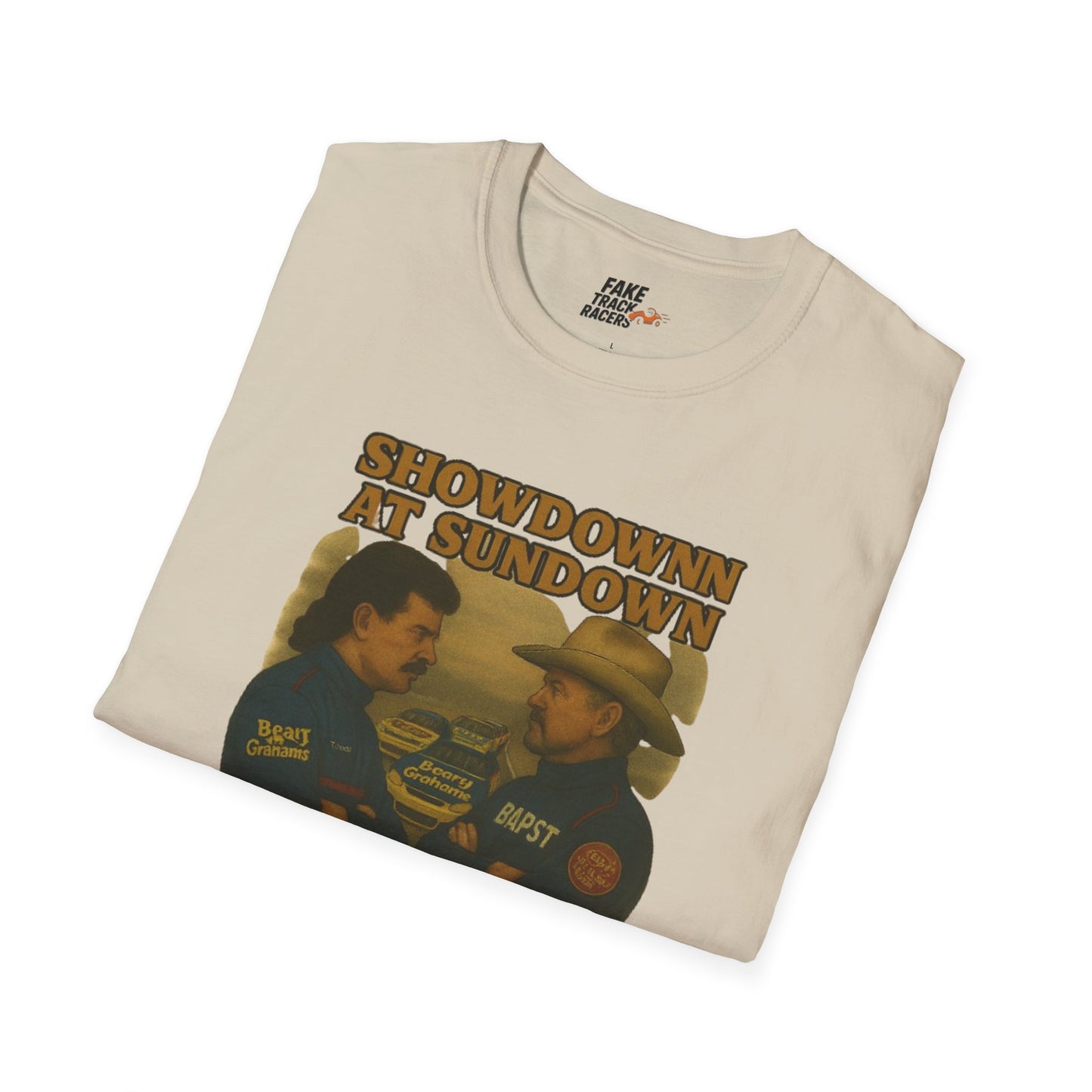 Vintage Style 90s Racing Tee Shirt SHOWDOWN AT SUNDOWN Fake Track Racers