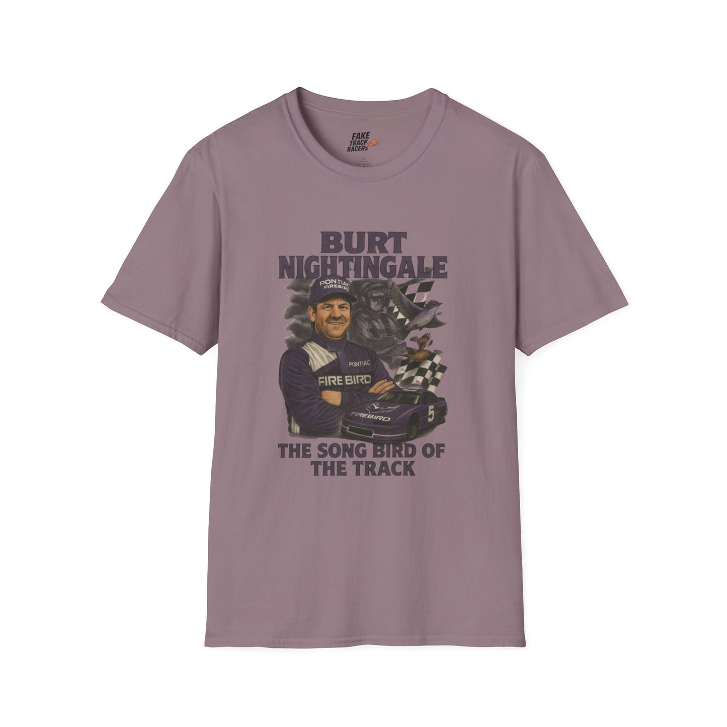 Vintage Style 90s Racing Tee Shirt BURT NIGHTINGALE Song Bird Fake Track Racers
