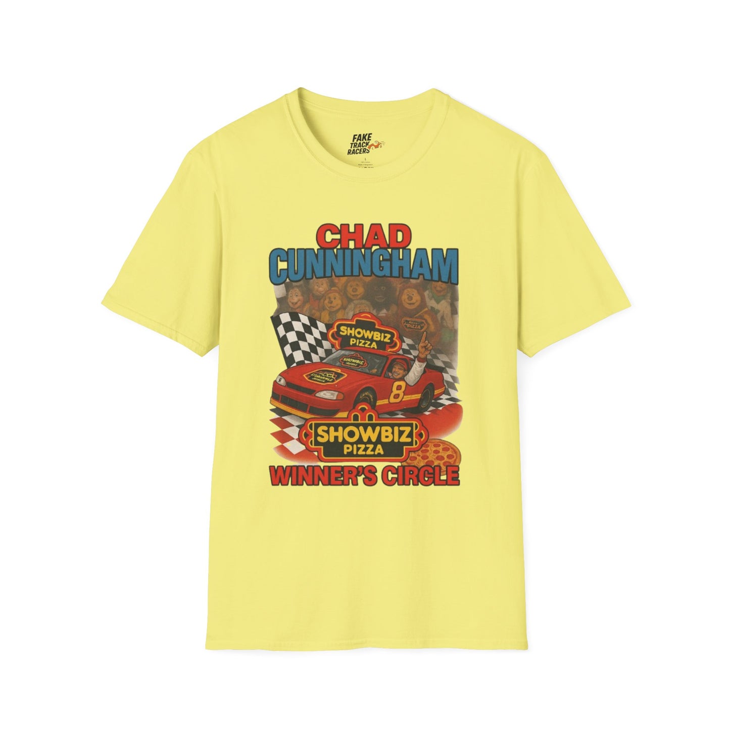 Vintage Style 90s Racing Tee Shirt CHAD CUNNINGHAM Showbiz Fake Track Racers