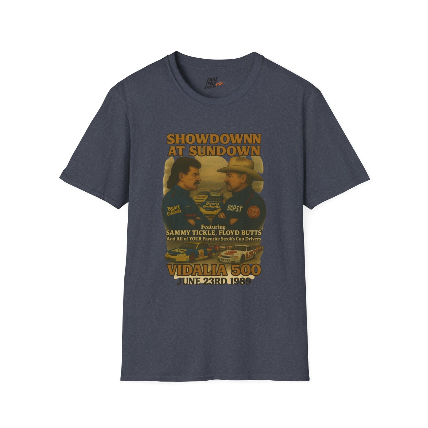 Vintage Style 90s Racing Tee Shirt SHOWDOWN AT SUNDOWN Fake Track Racers