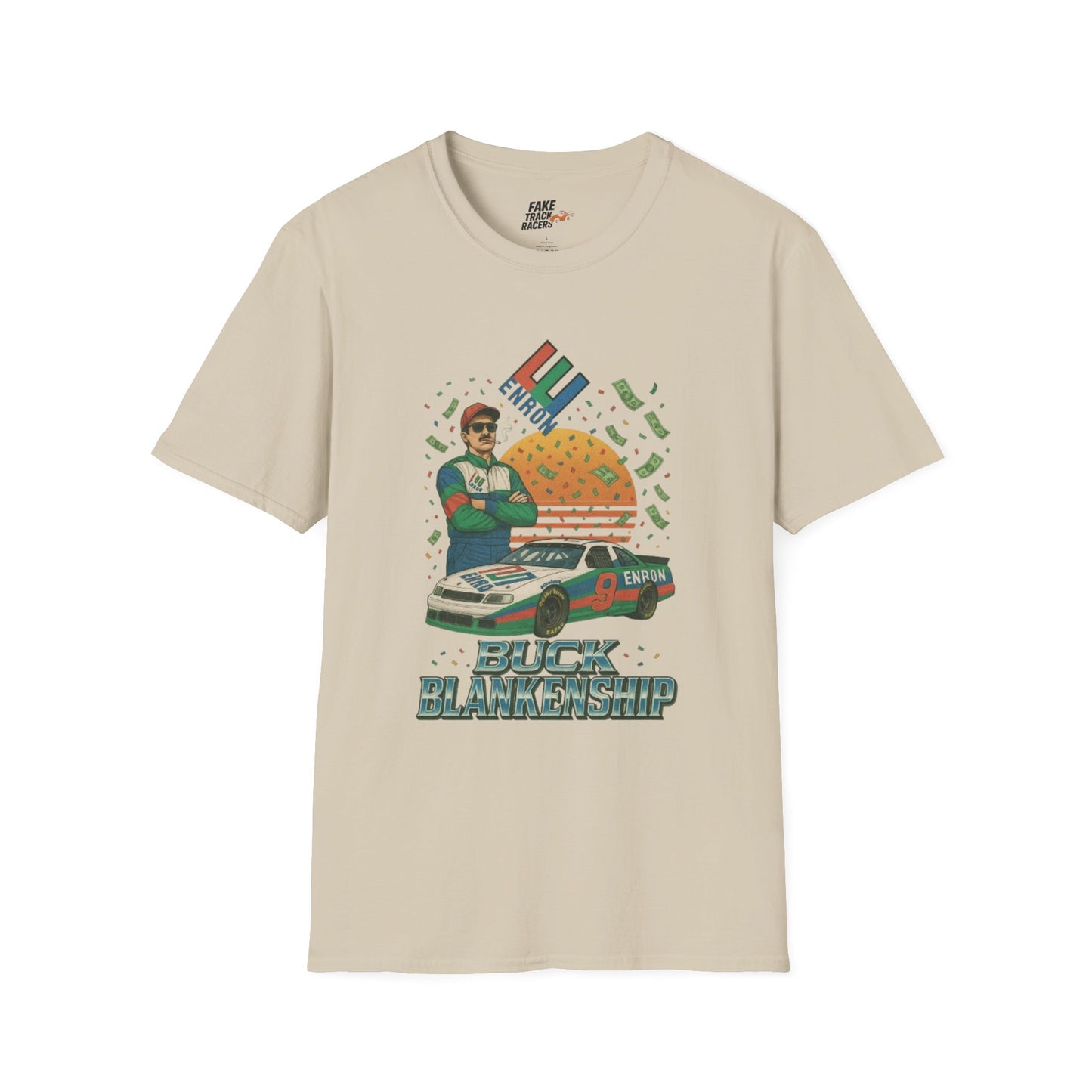 Vintage Style 90s Racing Tee Shirt BUCK BLANKENSHIP Enron Fake Track Racers
