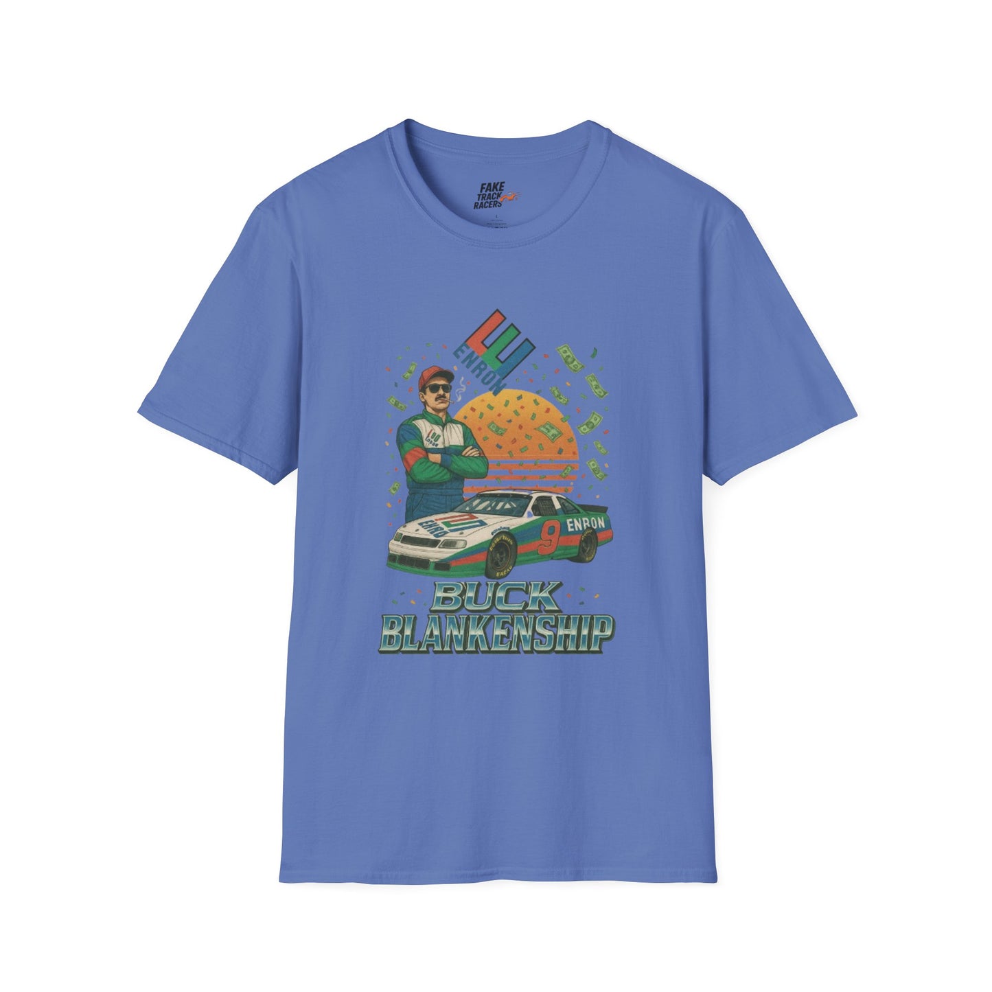 Vintage Style 90s Racing Tee Shirt BUCK BLANKENSHIP Enron Fake Track Racers