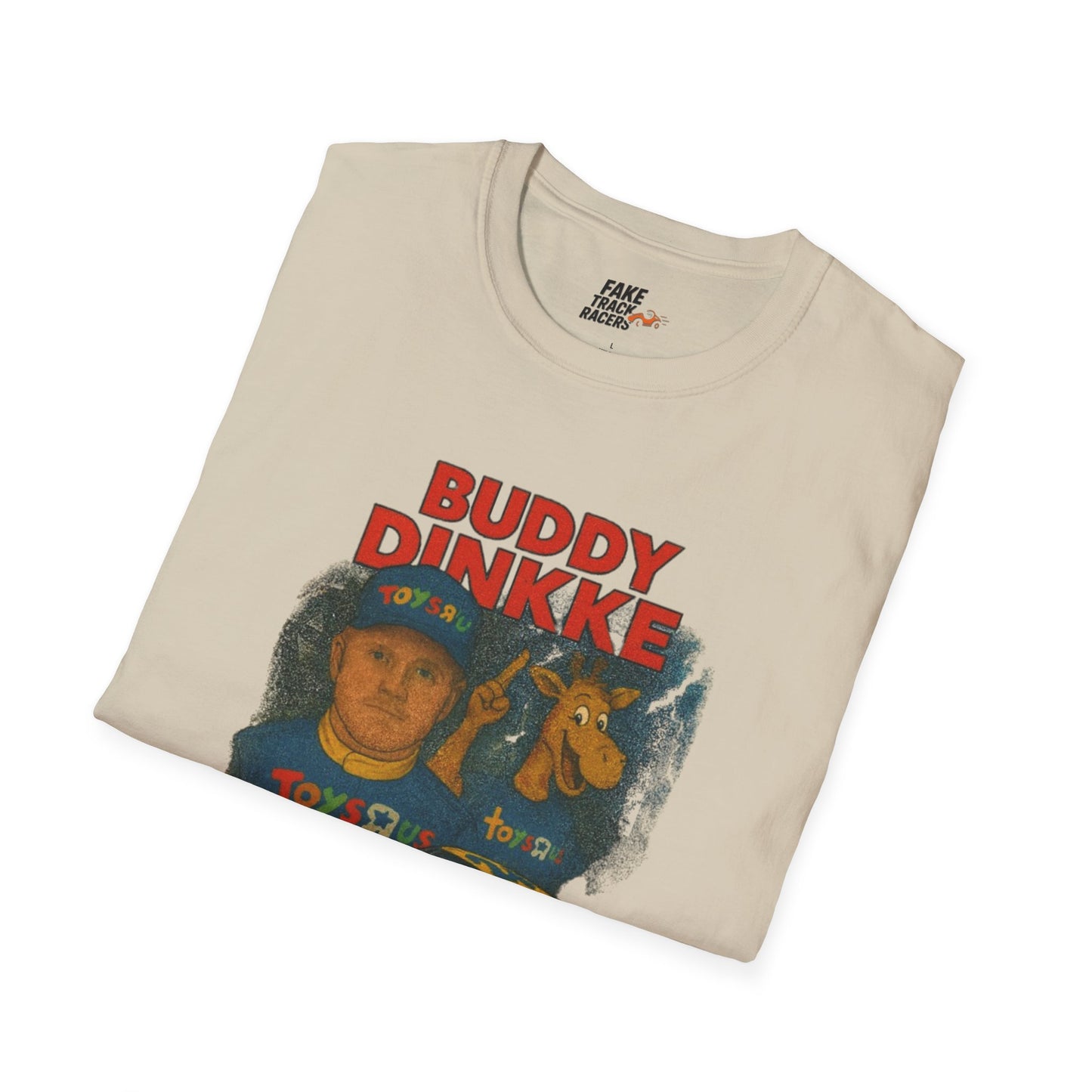 Vintage Style 90s Racing Tee Shirt BUDDY DINKKE Toys R Us Shirt Fake Track Racers