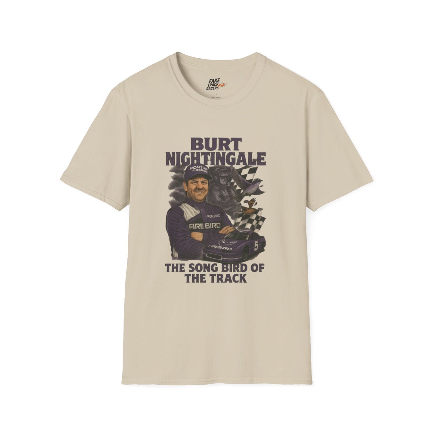 Vintage Style 90s Racing Tee Shirt BURT NIGHTINGALE Song Bird Fake Track Racers