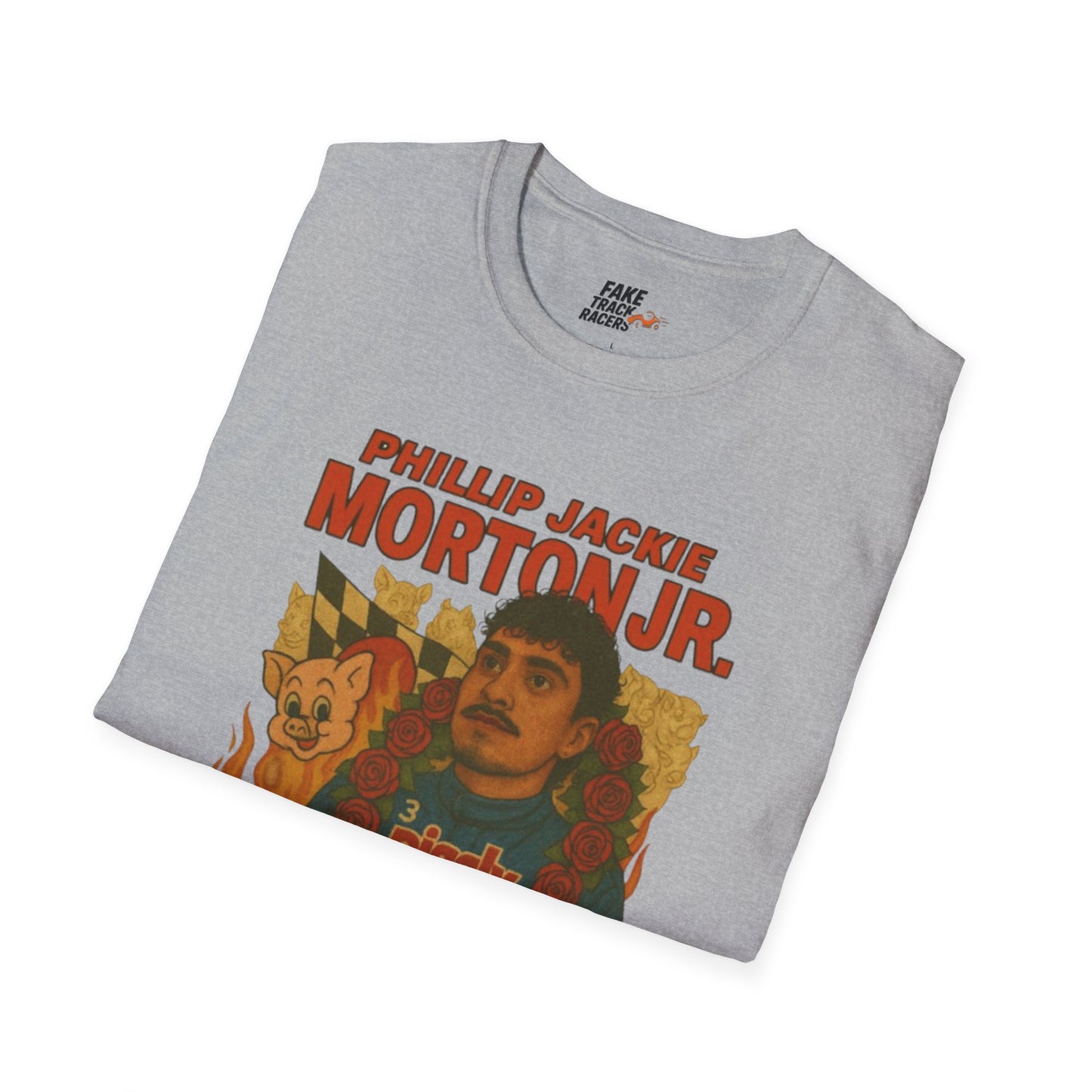 Vintage Style 90s Racing Tee Shirt PHILLIP JACKIE MORTON JR PW Fake Track Racers