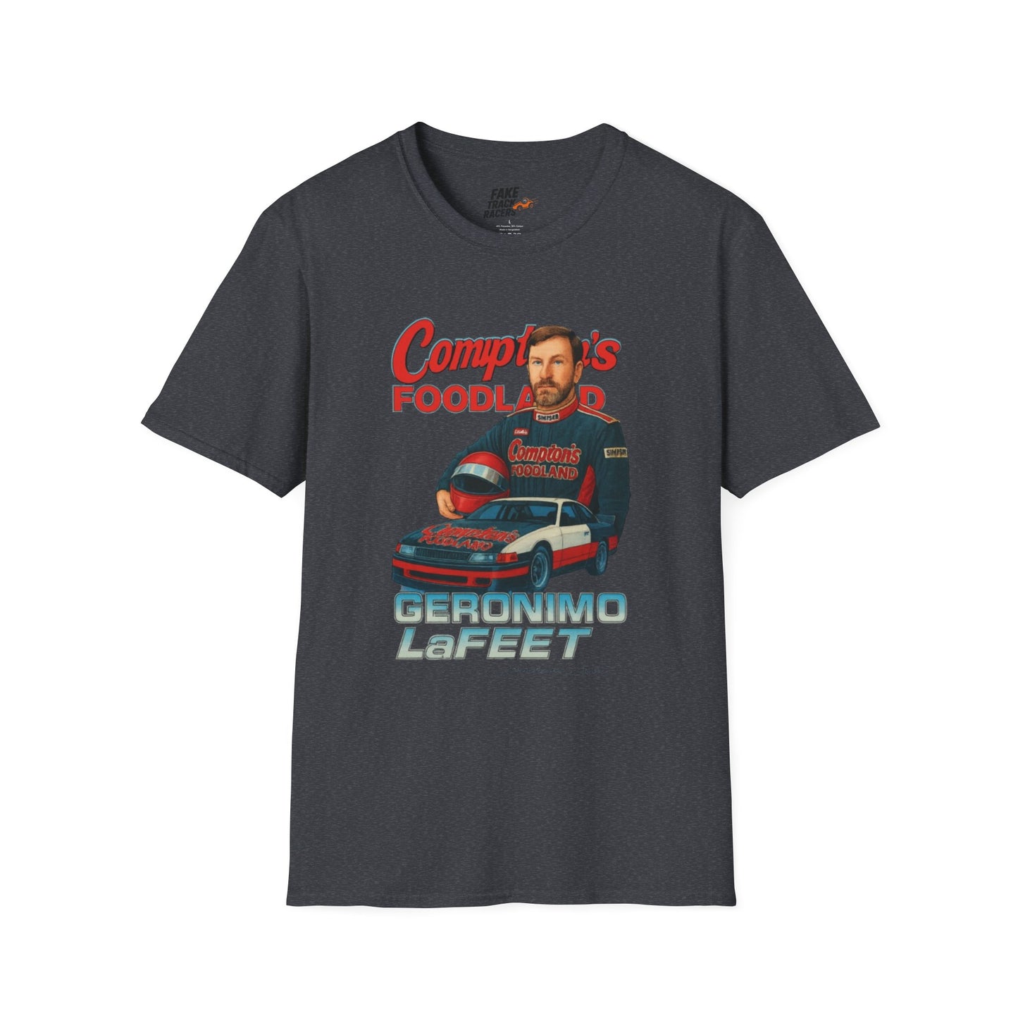 Vintage Style 90s Racing Tee Shirt GERONIMO LaFEET Comptons Fake Track Racers