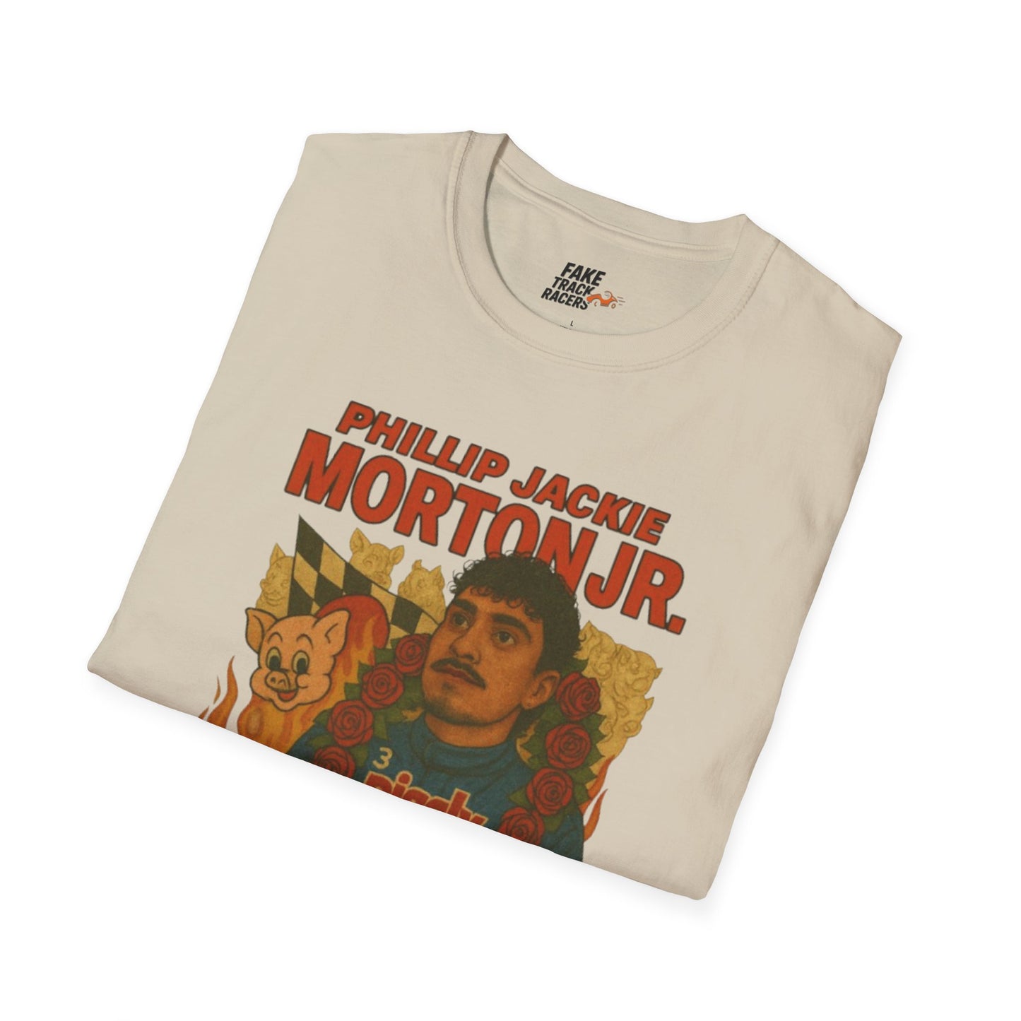 Vintage Style 90s Racing Tee Shirt PHILLIP JACKIE MORTON JR PW Fake Track Racers
