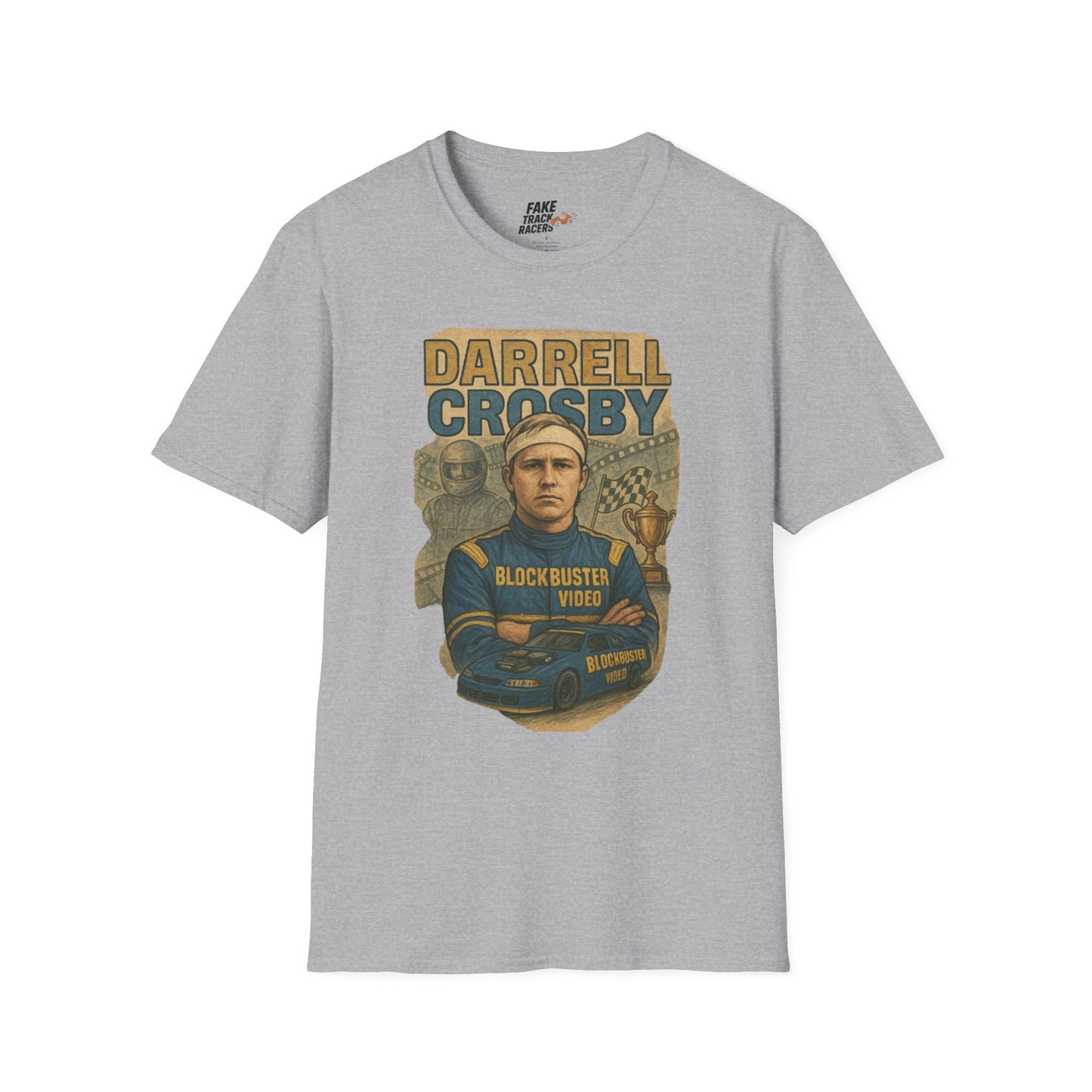 Vintage Style 90s Racing Tee Shirt DARRELL CROSBY Blockbuster Fake Track Racers