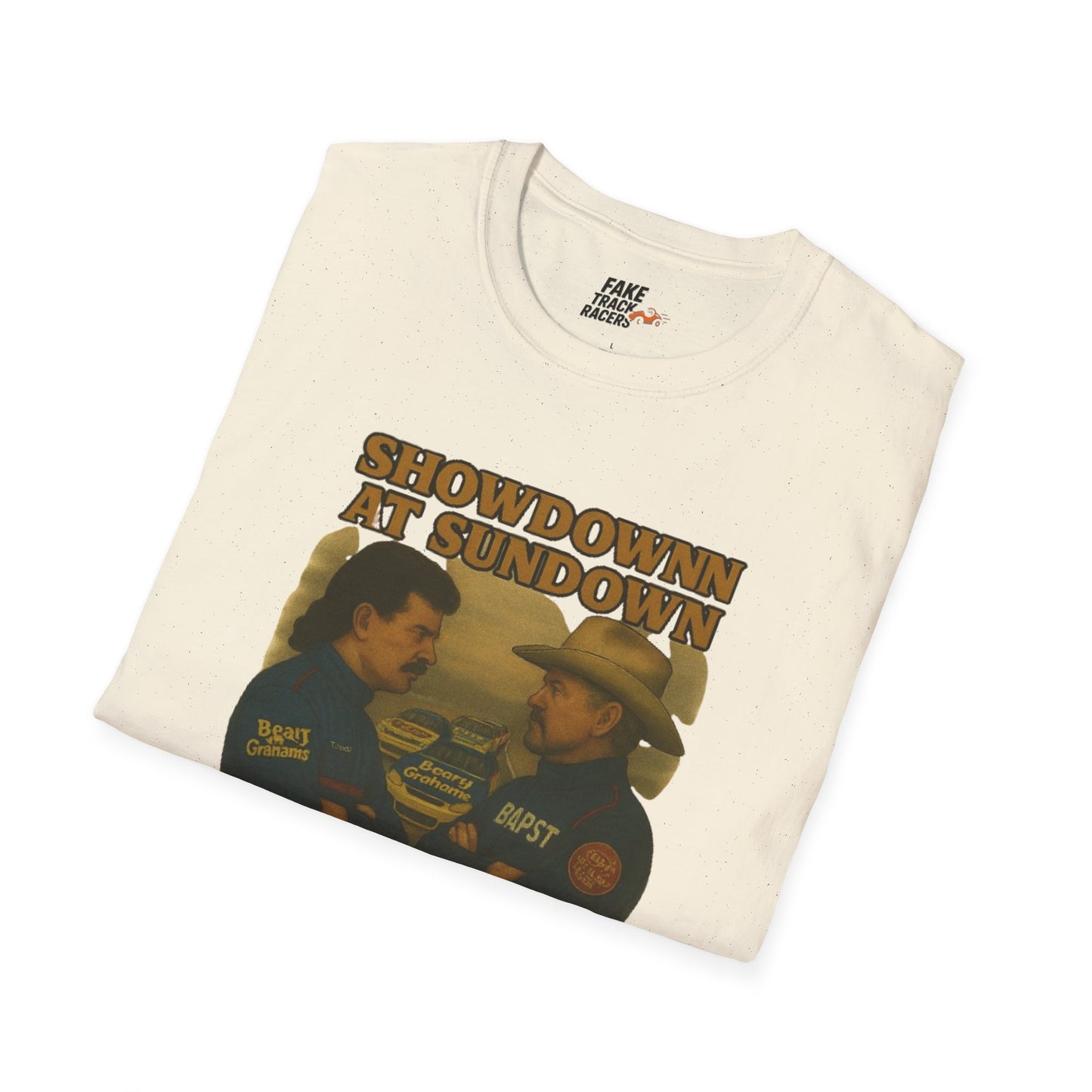Vintage Style 90s Racing Tee Shirt SHOWDOWN AT SUNDOWN Fake Track Racers