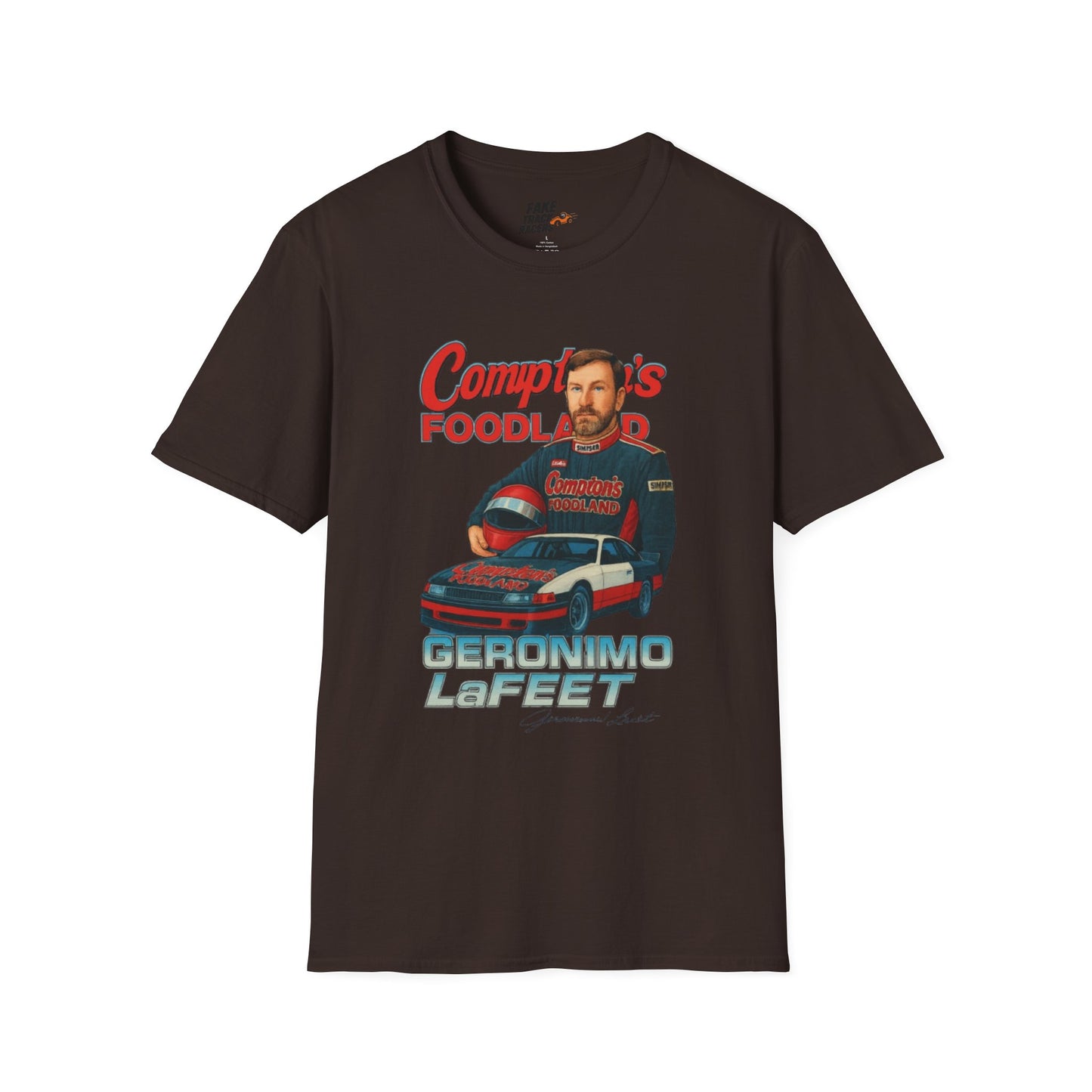 Vintage Style 90s Racing Tee Shirt GERONIMO LaFEET Comptons Fake Track Racers