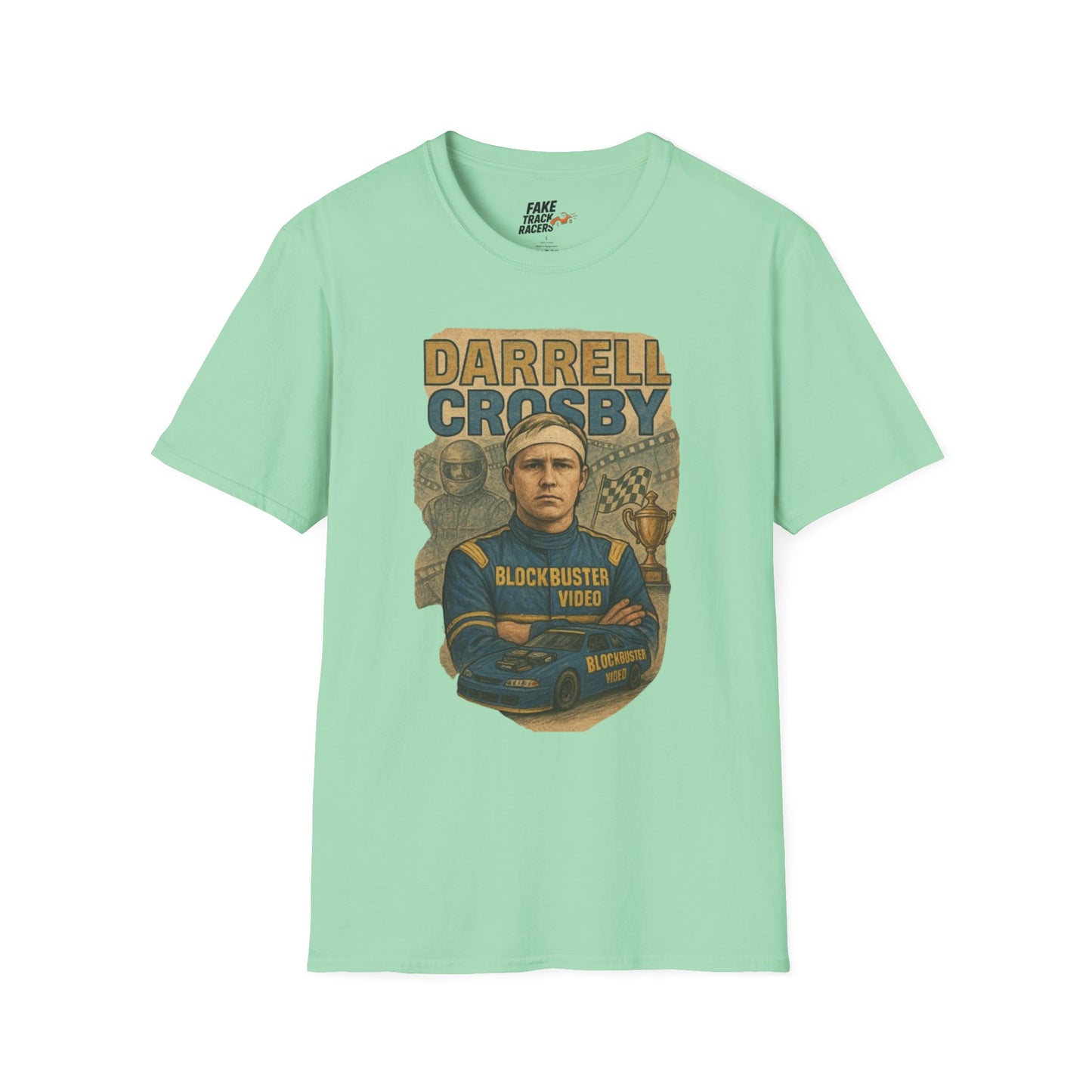 Vintage Style 90s Racing Tee Shirt DARRELL CROSBY Blockbuster Fake Track Racers