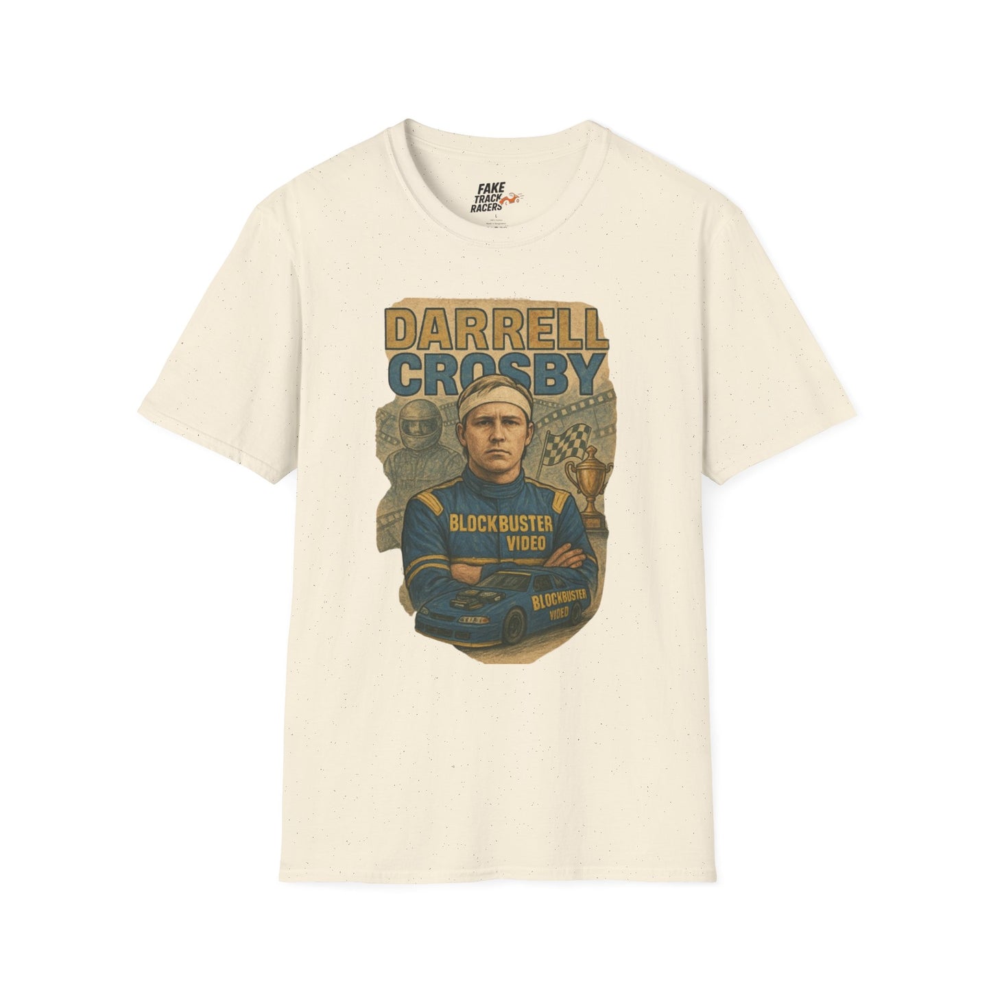 Vintage Style 90s Racing Tee Shirt DARRELL CROSBY Blockbuster Fake Track Racers