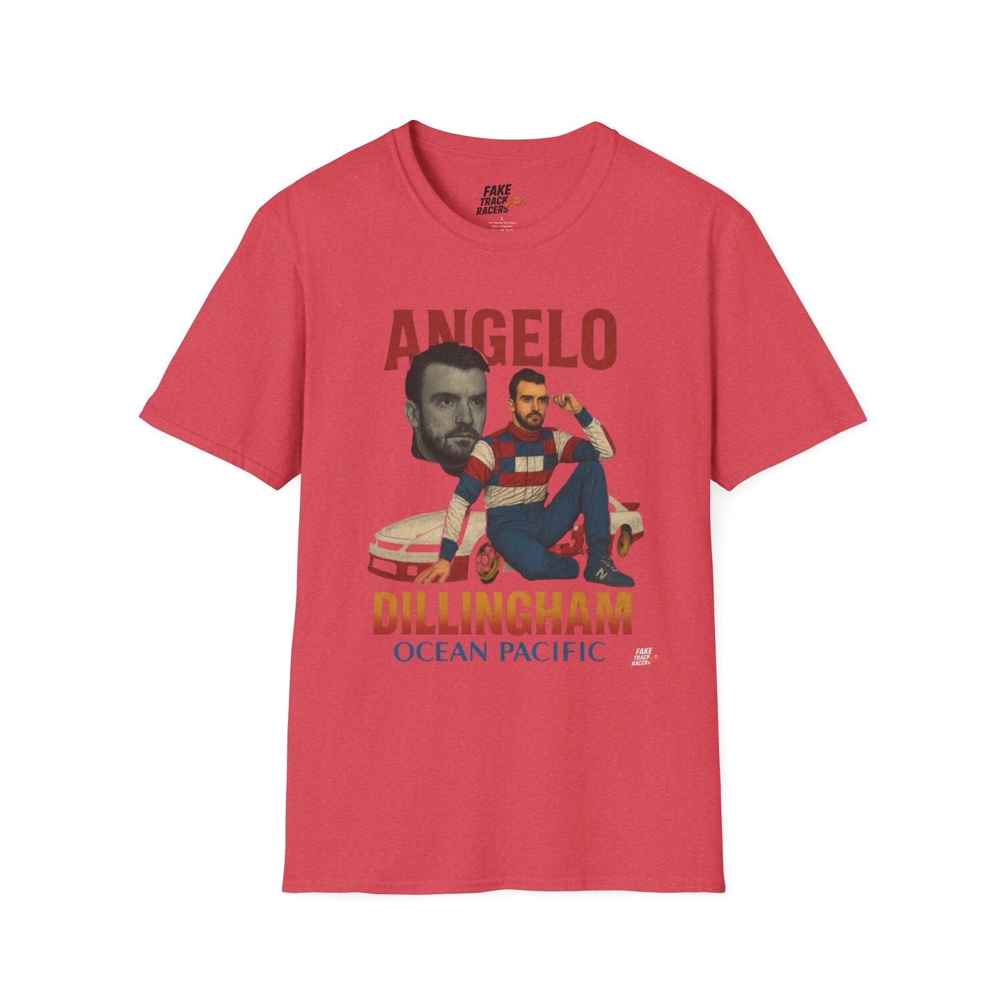 Vintage Style 90s Racing Tee Shirt ANGELO DILLINGHAM Ocean Pacific Fake Track Racers