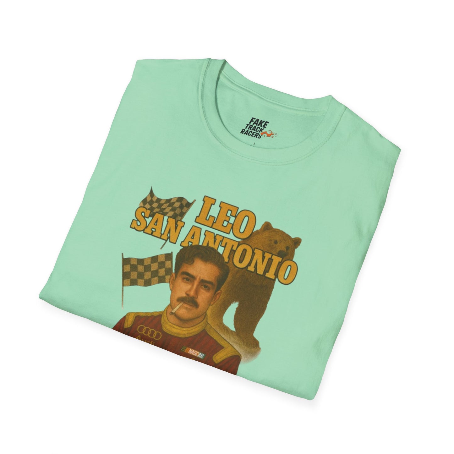 Vintage Style 90s Racing Tee Shirt LEO SAN ANTONIO Grizzly Shirt Fake Track Racers