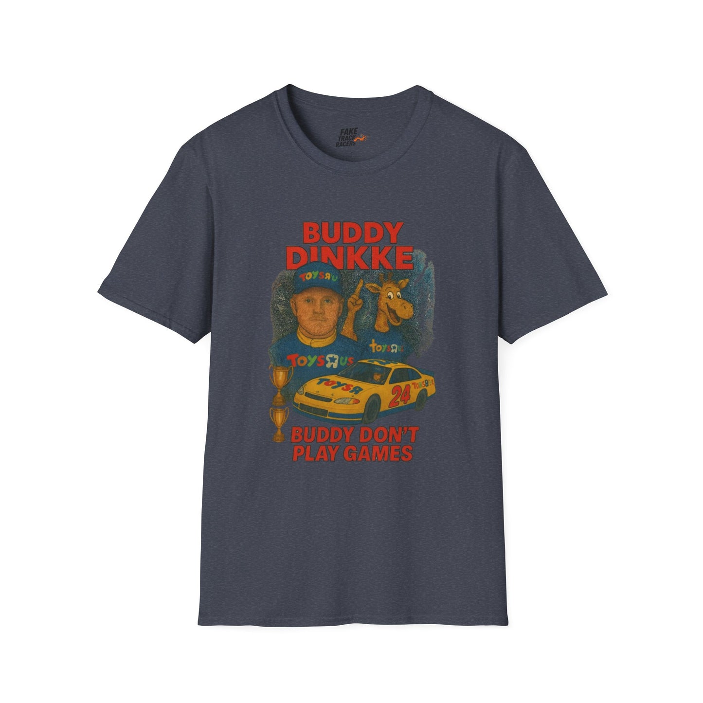 Vintage Style 90s Racing Tee Shirt BUDDY DINKKE Toys R Us Shirt Fake Track Racers
