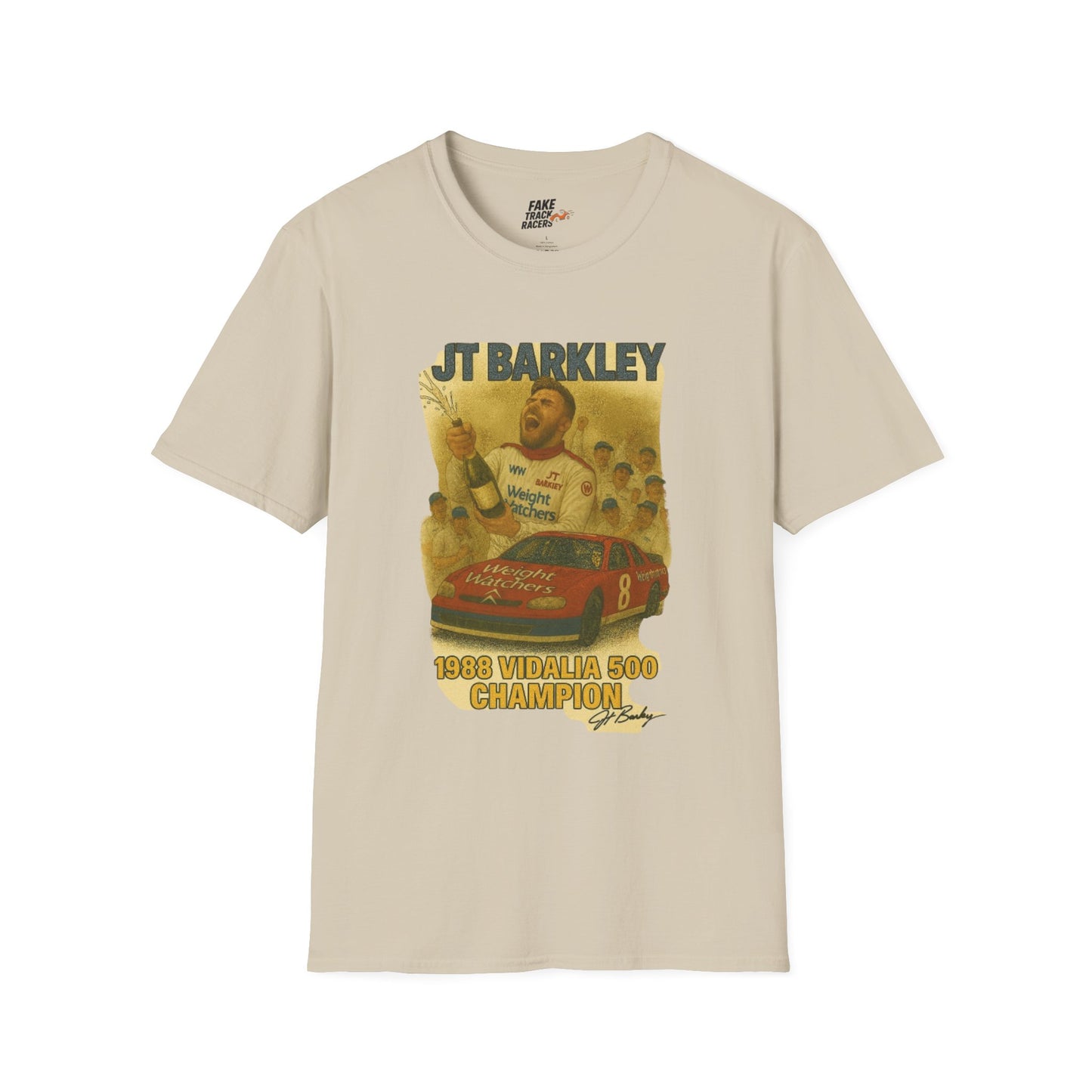 Vintage Style 90s Racing Tee Shirt JT BARKLEY Champion Shirt Fake Track Racers
