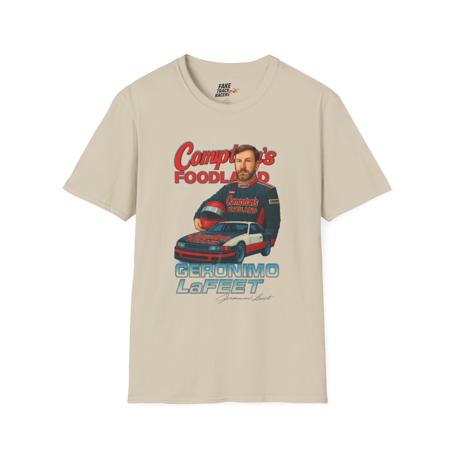 Vintage Style 90s Racing Tee Shirt GERONIMO LaFEET Comptons Fake Track Racers