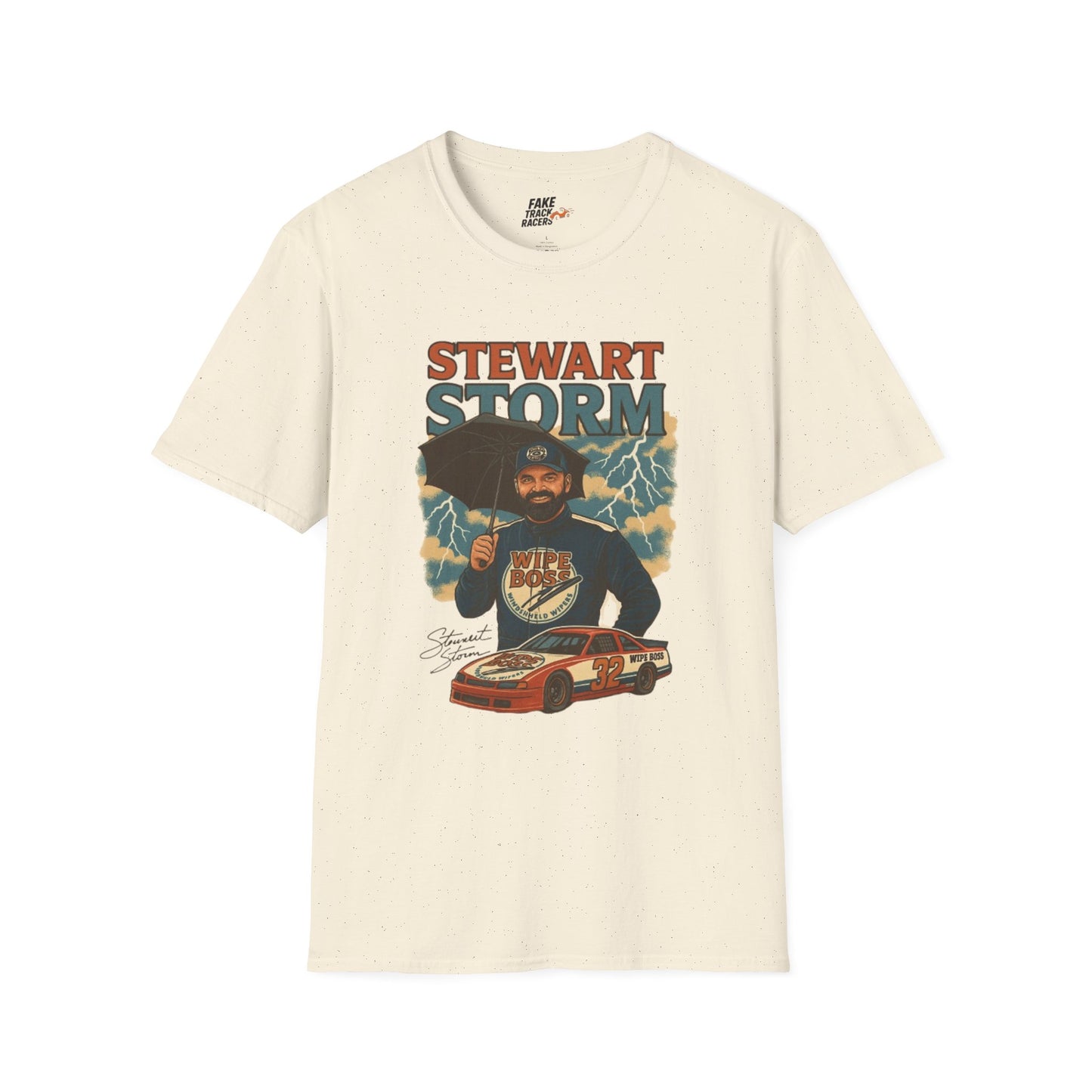 Vintage Style 90s Racing Tee Shirt STEWART STORM Wipe Boss Fake Track Racers