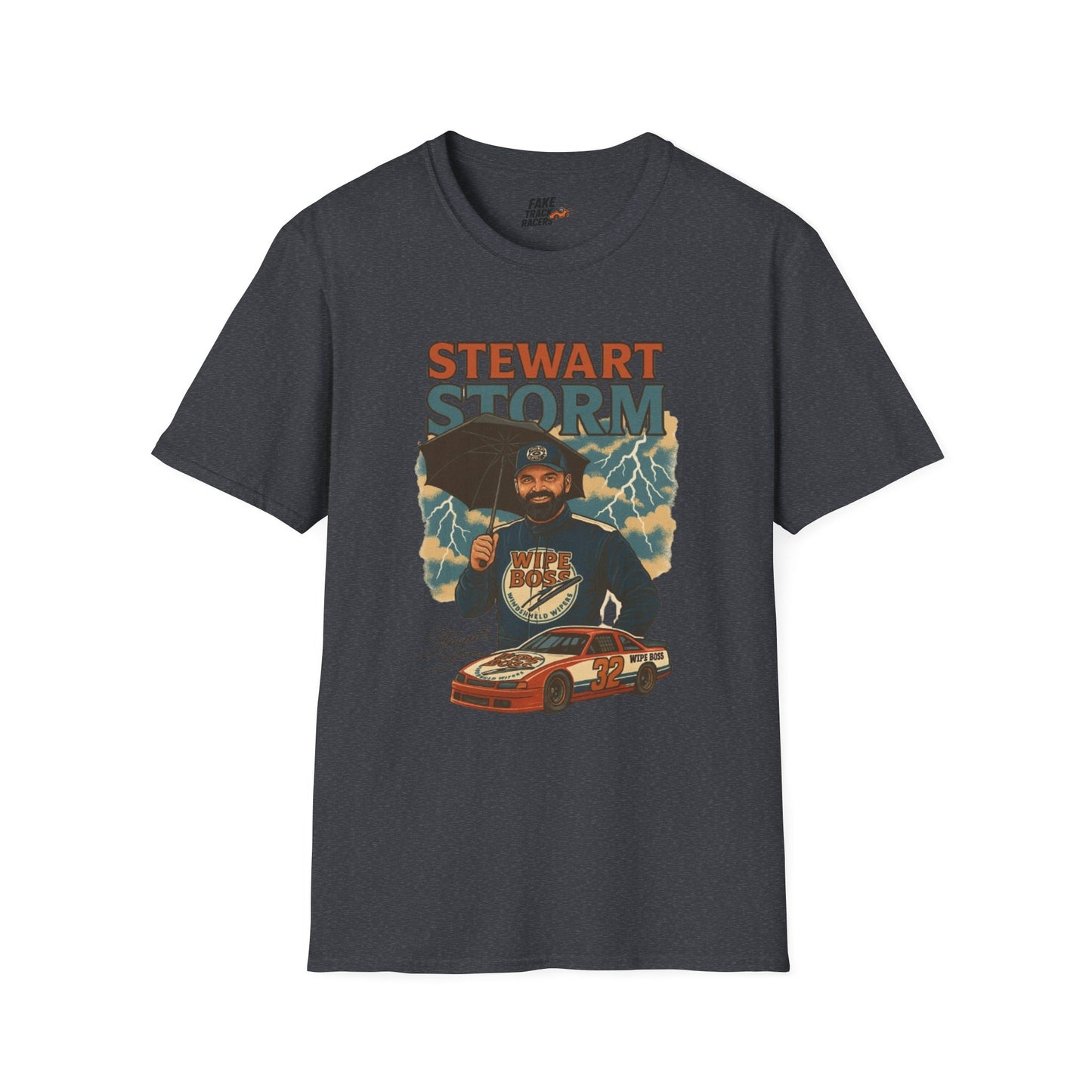 Vintage Style 90s Racing Tee Shirt STEWART STORM Wipe Boss Fake Track Racers
