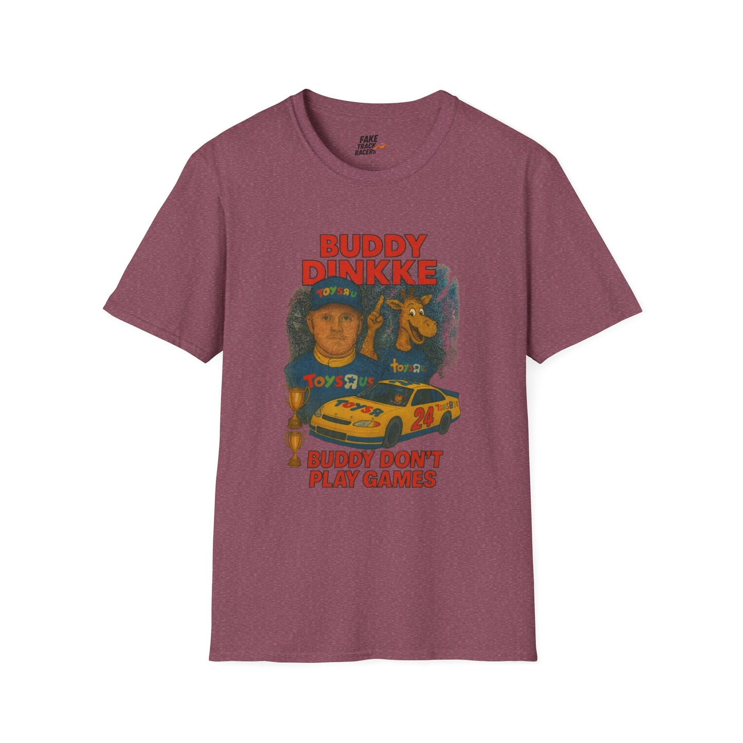 Vintage Style 90s Racing Tee Shirt BUDDY DINKKE Toys R Us Shirt Fake Track Racers