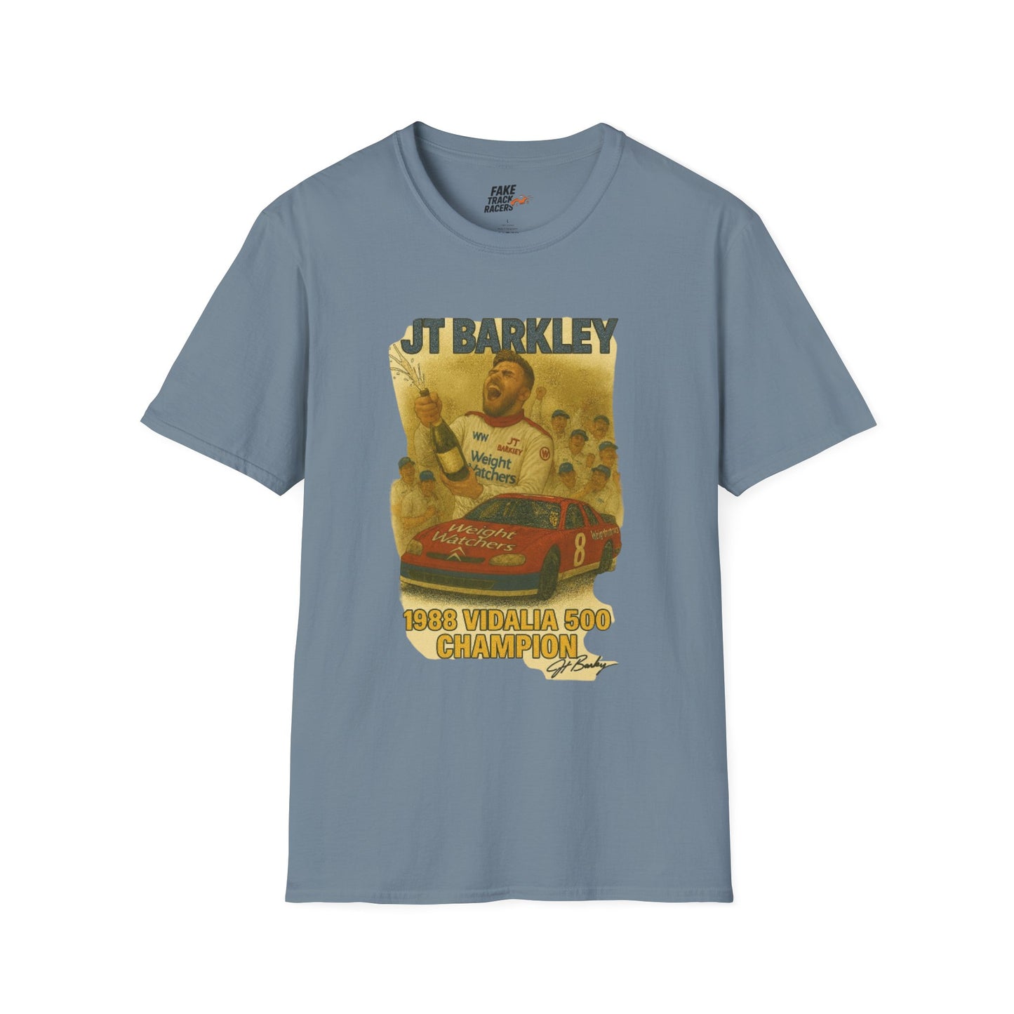 Vintage Style 90s Racing Tee Shirt JT BARKLEY Champion Shirt Fake Track Racers