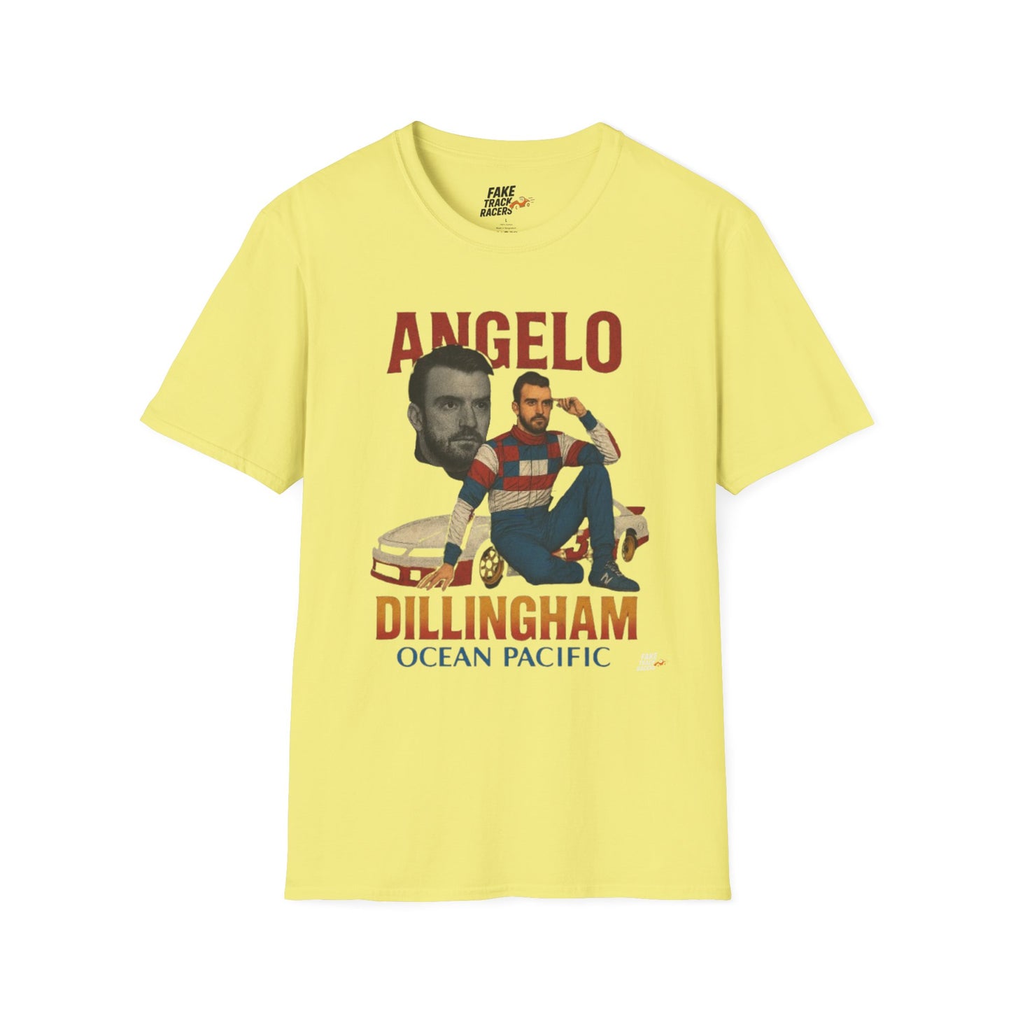 Vintage Style 90s Racing Tee Shirt ANGELO DILLINGHAM Ocean Pacific Fake Track Racers
