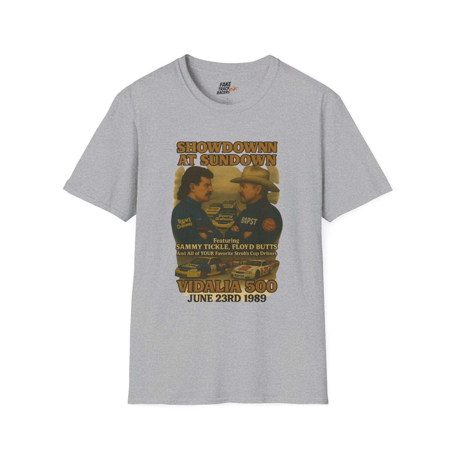 Vintage Style 90s Racing Tee Shirt SHOWDOWN AT SUNDOWN Fake Track Racers