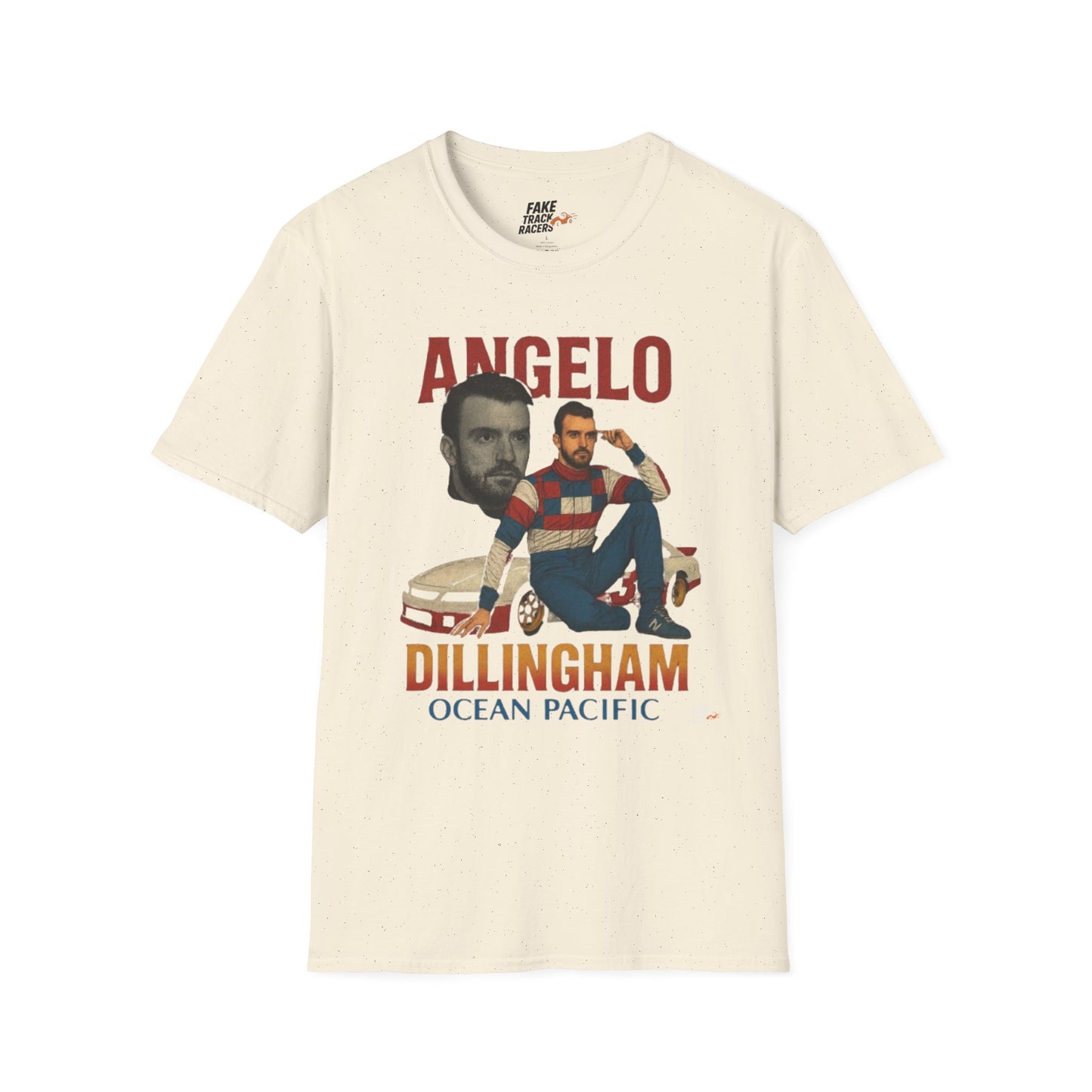 Vintage Style 90s Racing Tee Shirt ANGELO DILLINGHAM Ocean Pacific Fake Track Racers