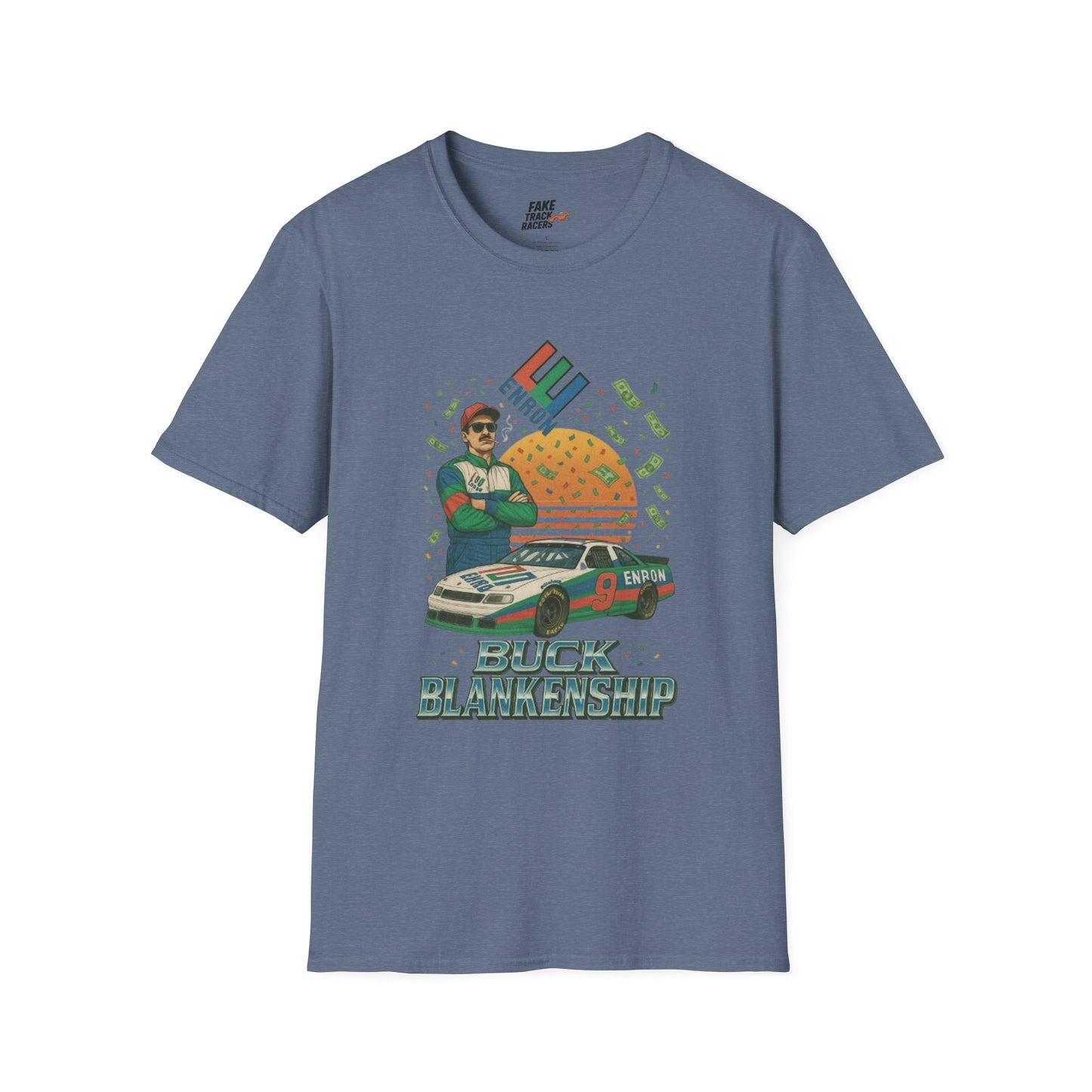 Vintage Style 90s Racing Tee Shirt BUCK BLANKENSHIP Enron Fake Track Racers