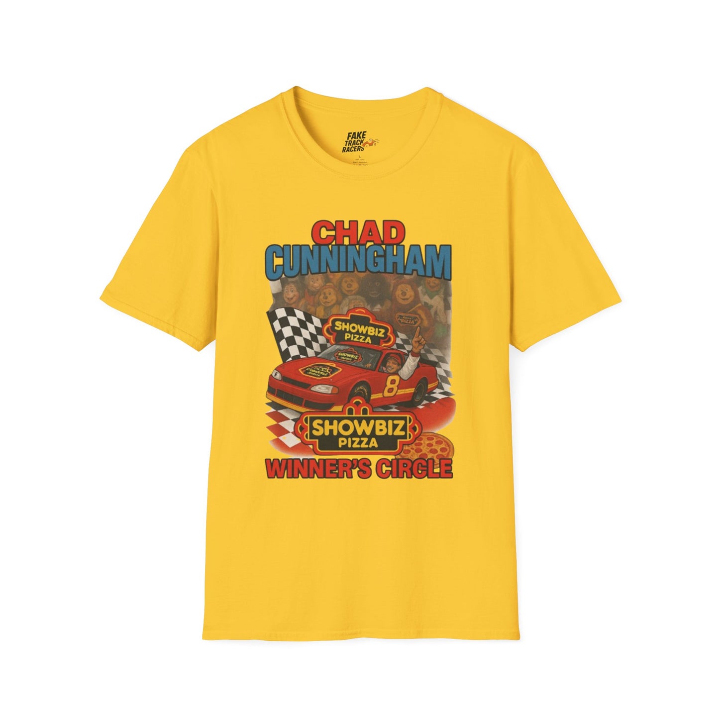 Vintage Style 90s Racing Tee Shirt CHAD CUNNINGHAM Showbiz Fake Track Racers
