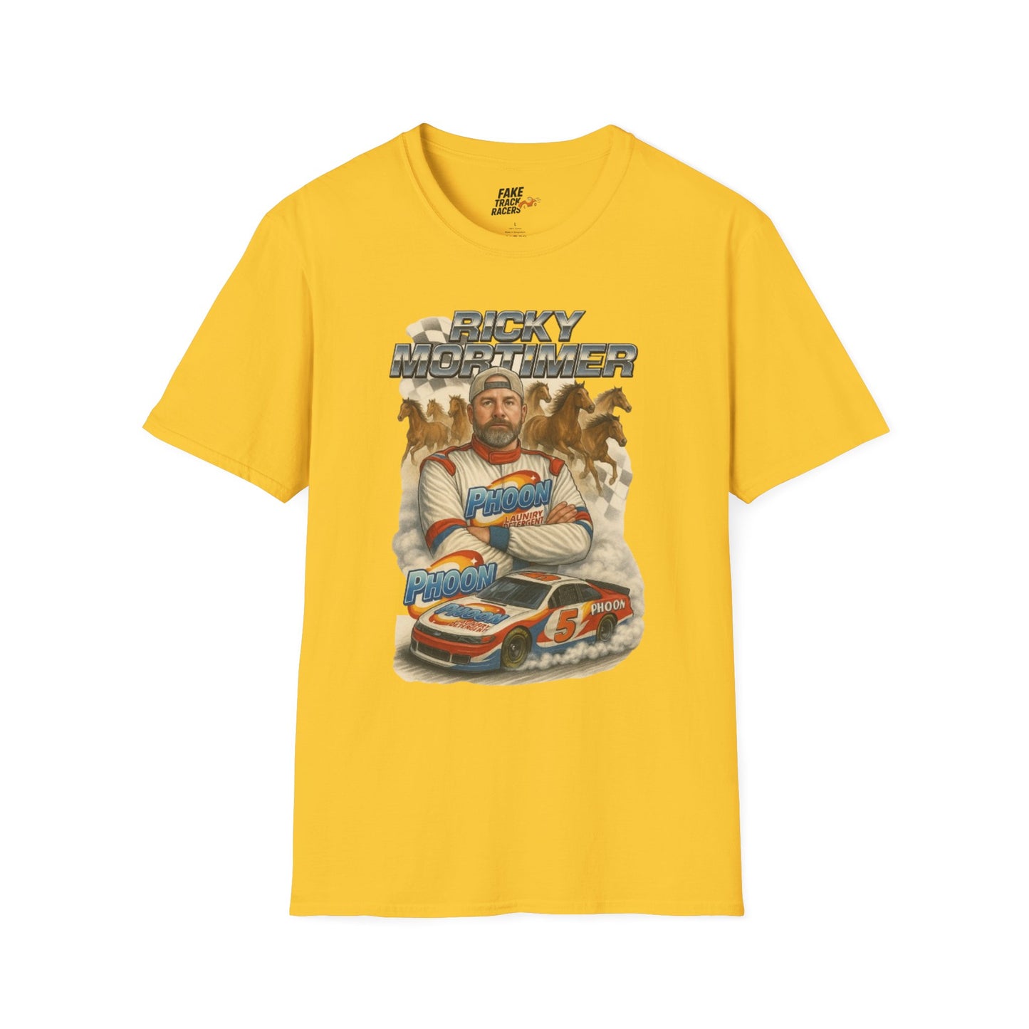 Vintage Style 90s Racing Tee Shirt RICKY MORTIMER PHOON Fake Track Racers