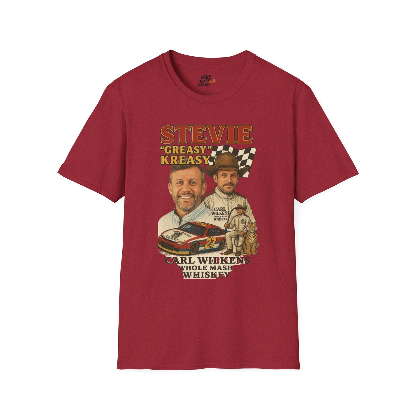 Vintage Style 90s Racing Tee Shirt STEVIE KREASY Whiskey Fake Track Racers