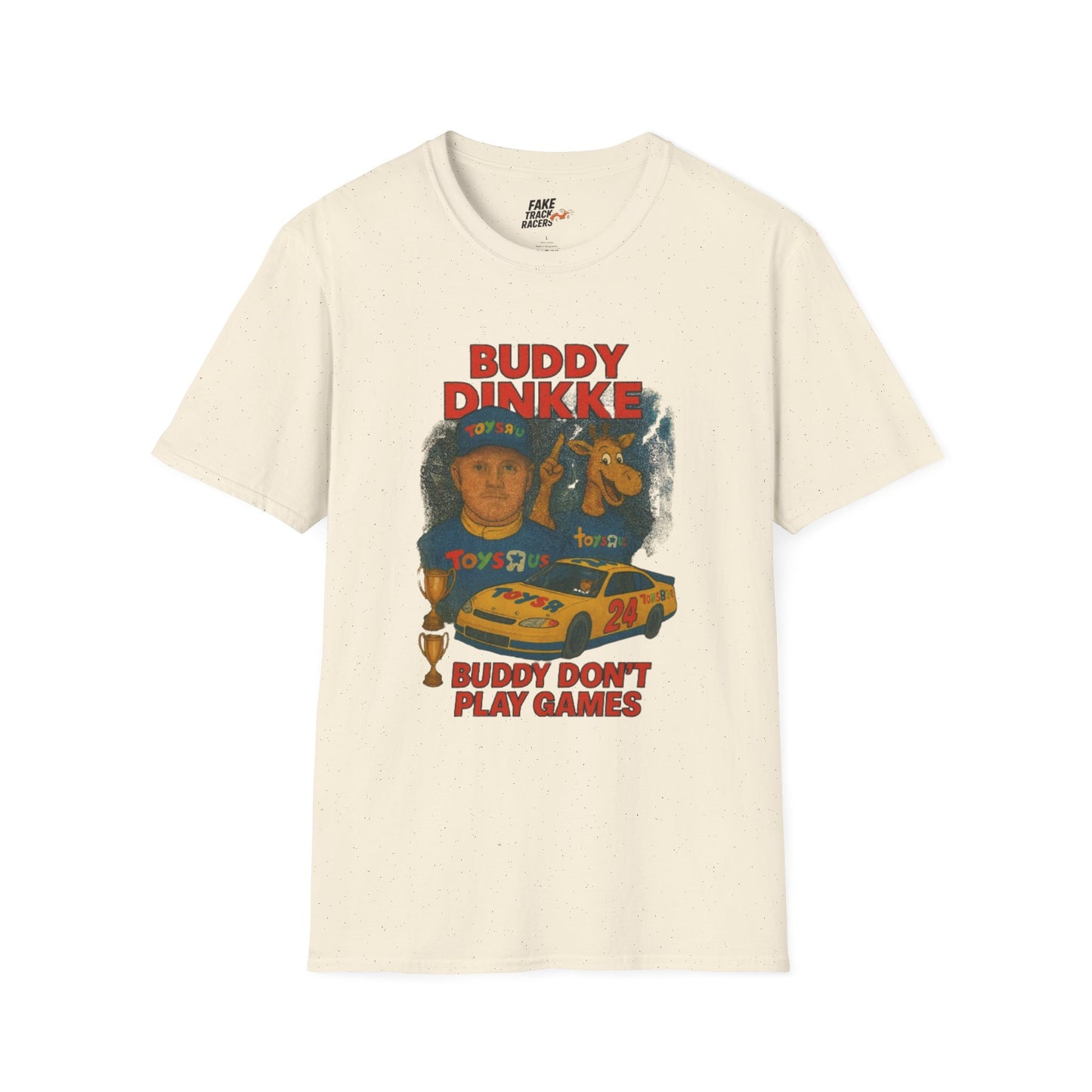 Vintage Style 90s Racing Tee Shirt BUDDY DINKKE Toys R Us Shirt Fake Track Racers