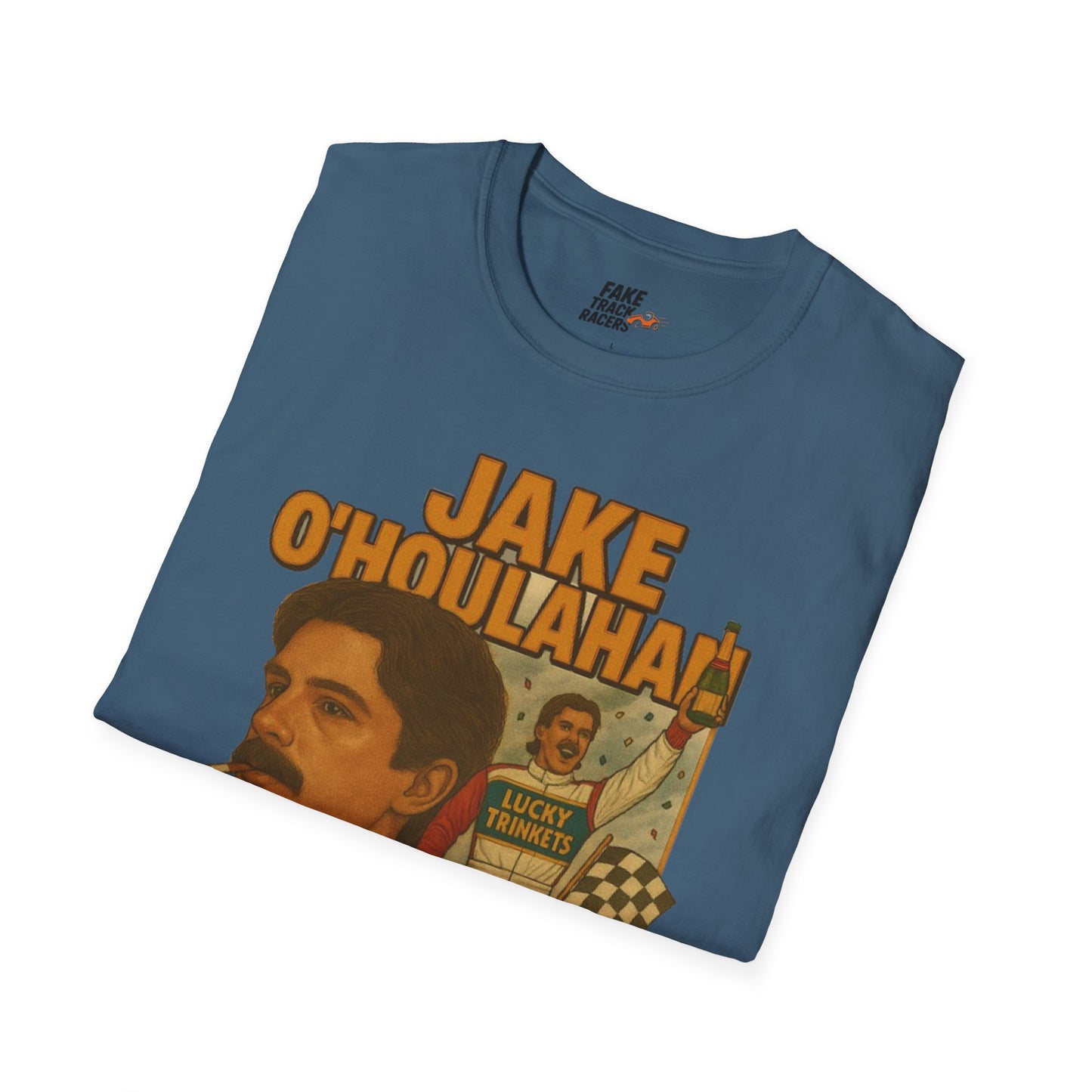 Vintage Style 90s Racing Tee Shirt JAKE OHOULAHAN Lucky Trinkets Fake Track Racers